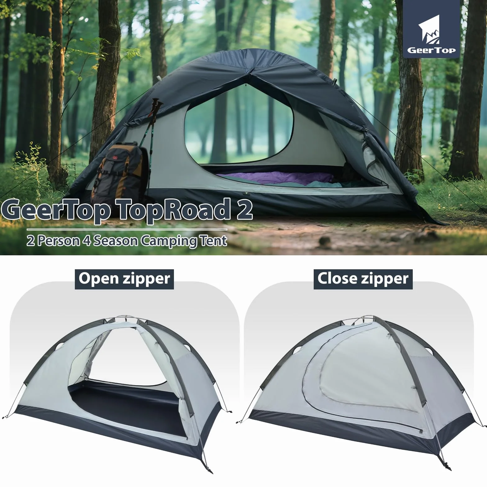 2-Person 4-Season Ultralight Waterproof Backpacking Tent | Double Layer Snow Skirt, Quick 5-Min Setup, Aluminum Poles, Motorcycle Hiking Hunting Camping, Survival Outdoor Gear