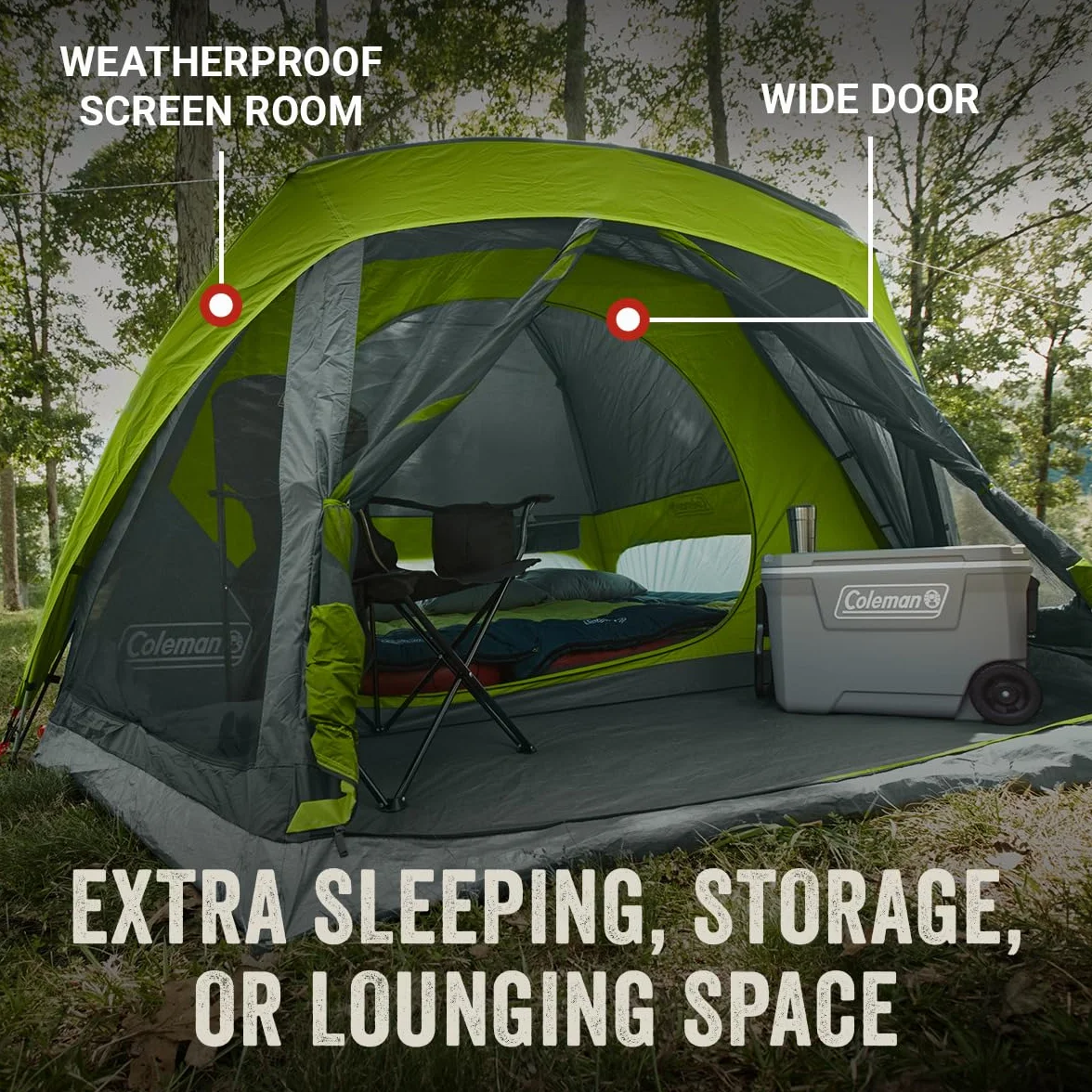 Skydome Camping Tent with Screened Porch & 5-Minute Setup, Weatherproof 4/6/8 Person Tent with Rainfly & Carry Bag, Made of PFAS-Free Materials
