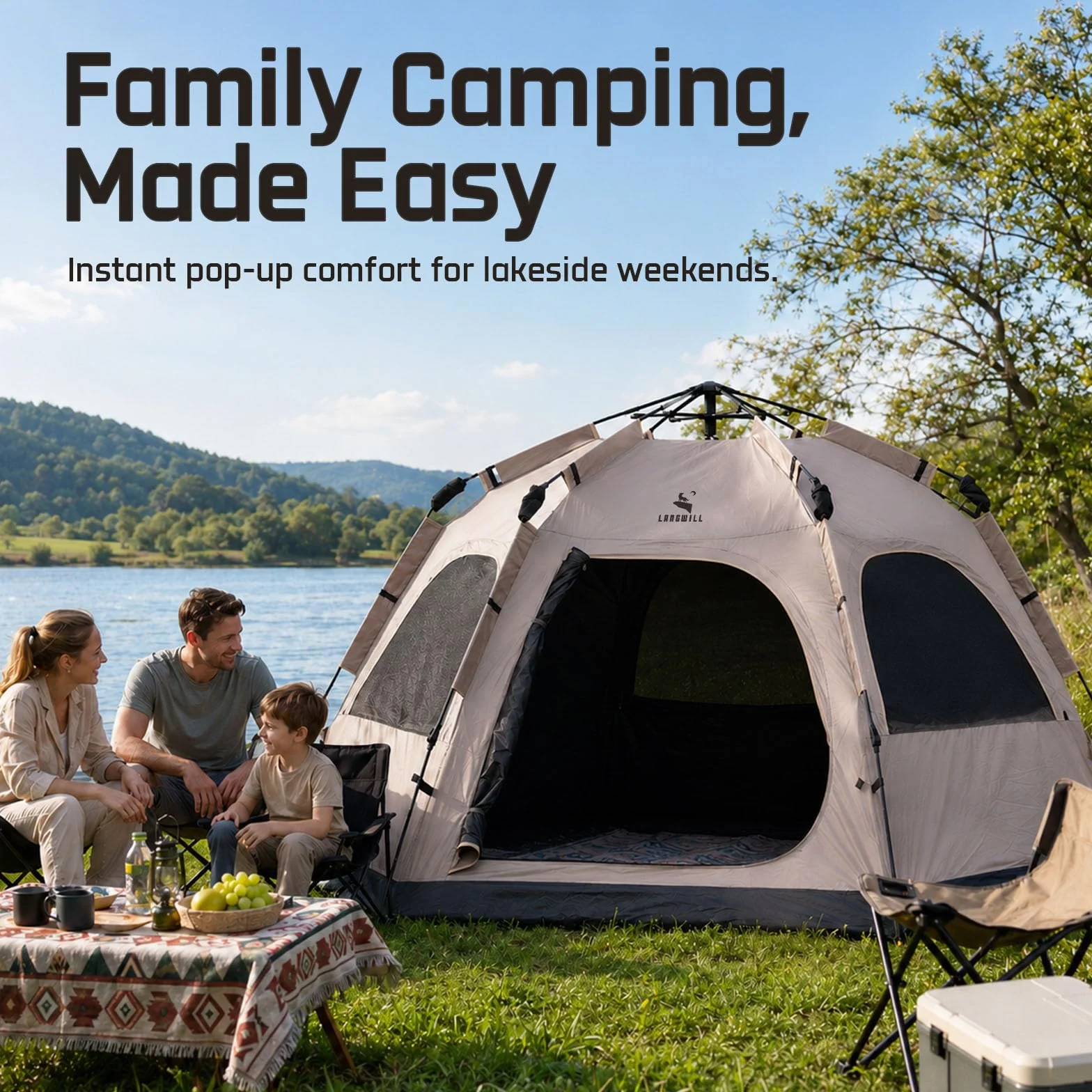 2/4 Person Blackout Easy Setup Instant Pop Up Tents for Camping | 45s Quick Setup Automatic Camping Tent, 3000mm Water-Resistant & UV Protection, Light-Blocking Dome Tent with Rainfly