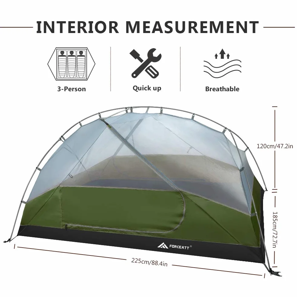 Tent for 2 and 3 Person is Waterproof and Windproof, Camping Tent for 3 to 4 Seasons,Lightweight Aluminum Pole Backpacking Tent Can be Set Up Quickly,Great for Hiking