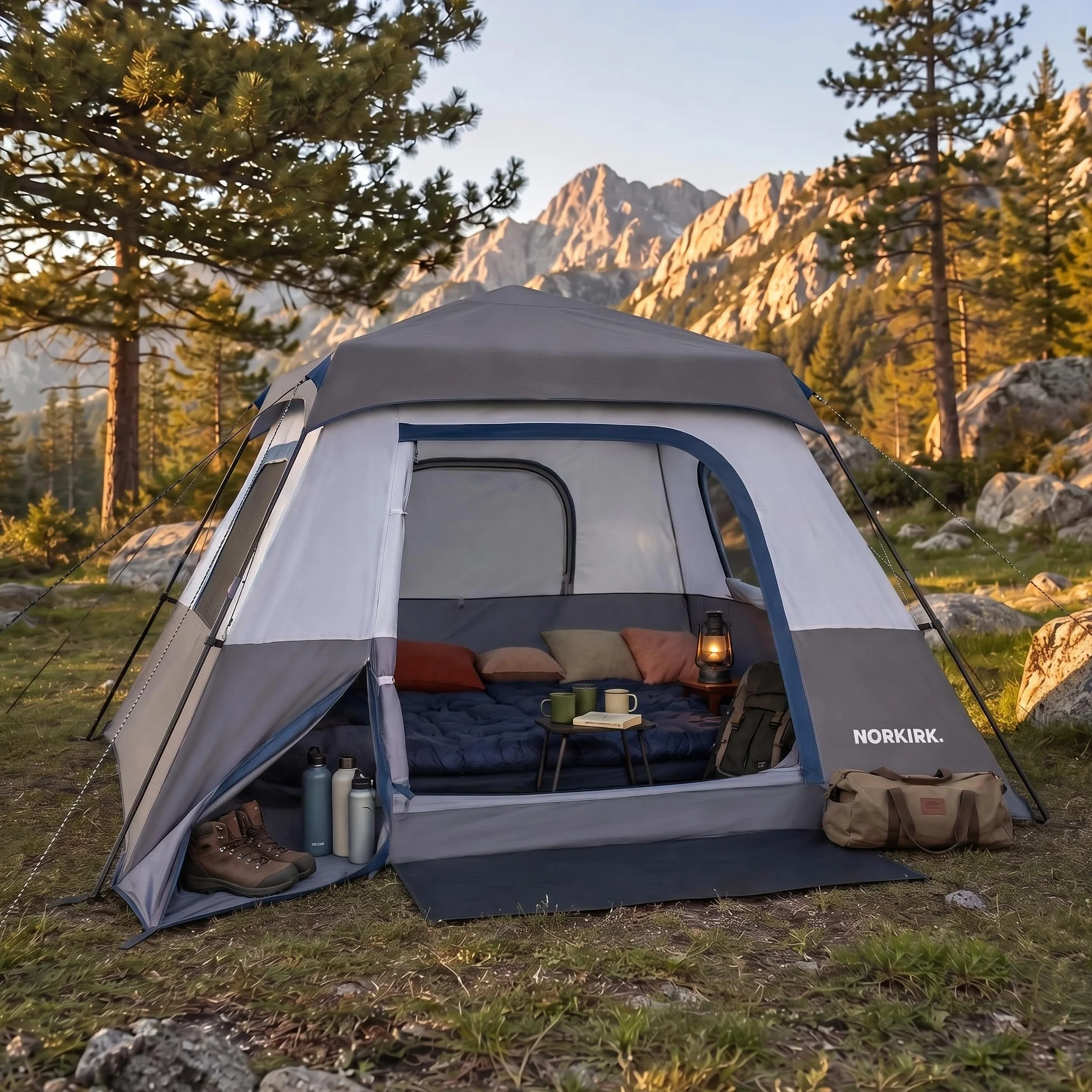 Instant 4-Person Camping Tent — Quick Pop-Up Outdoor Shelter with Waterproof Rainfly, Ventilated Mesh Windows, Zippered Doors & Carry Bag for Hiking, Backpacking, Beach