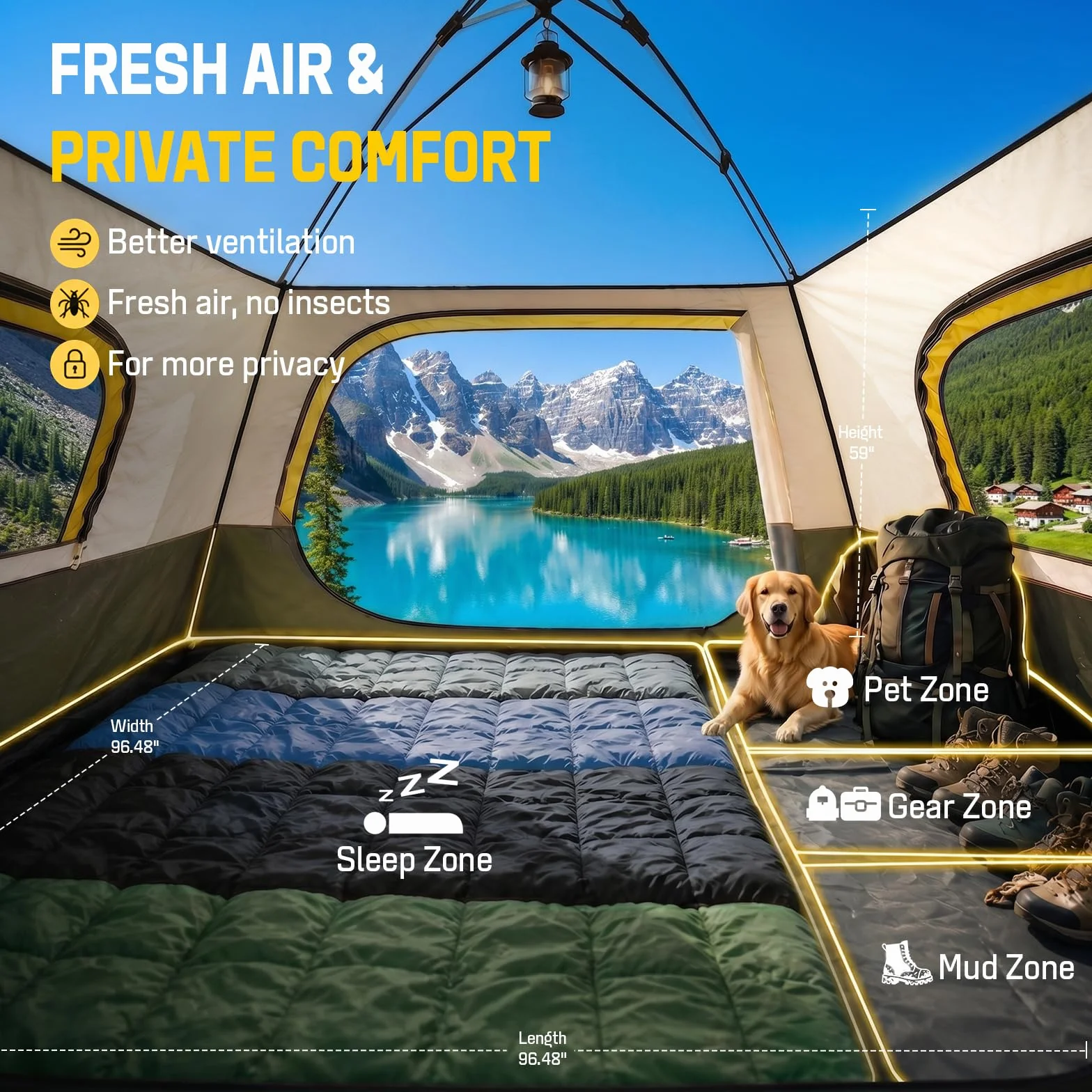4 Person Instant Tents for Camping Setup in 50s, Cabin Tent with Rainfly | Waterproof Windproof Camping Tent, Double Layer Portable Instant Tents with Carry Bag for Family Outdoor Camping & Hiking