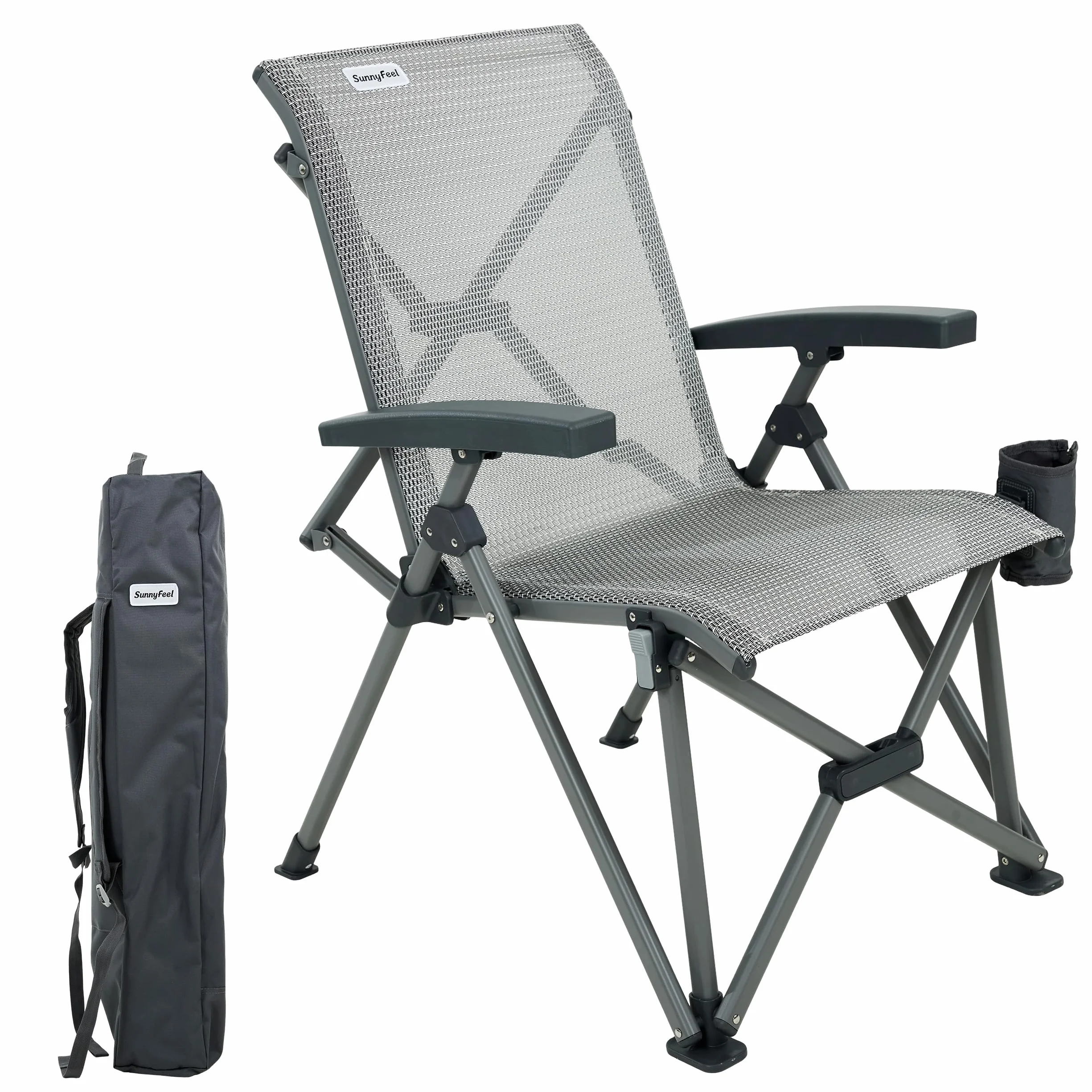 High Back Folding Camping Chair 500 lbs with Aluminum Frame, Grey | Ergonomic Back Support, High-Resilience Fabric & UV-Rated, Detachable Cup Holder and Carry Bag for Camping, Beach, RV, Patio
