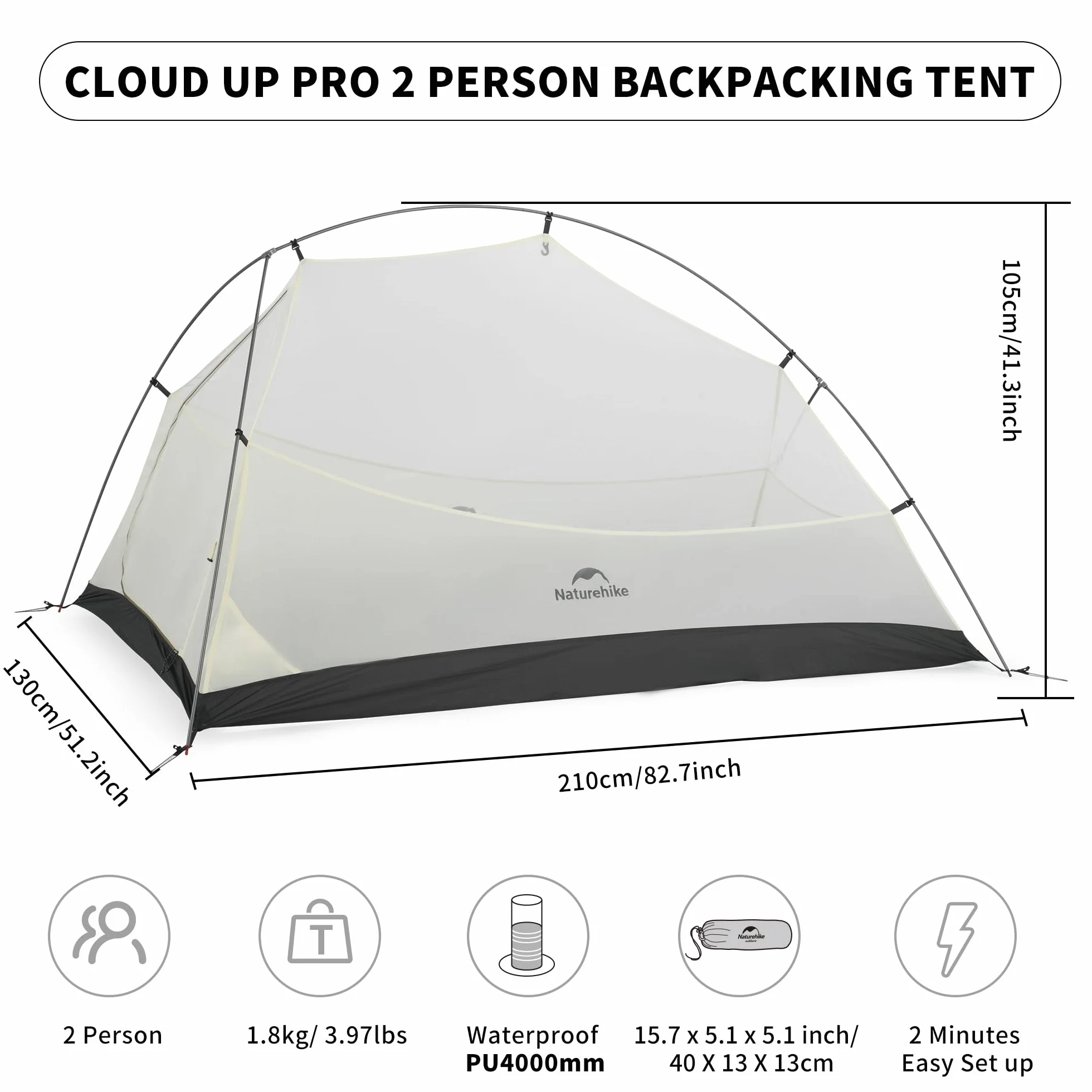 Cloud-Up 2 Person Tent Lightweight Backpacking Tent with Footprint - Free Standing Ultralight Camping Hiking Backpack Tents Two Person Tent