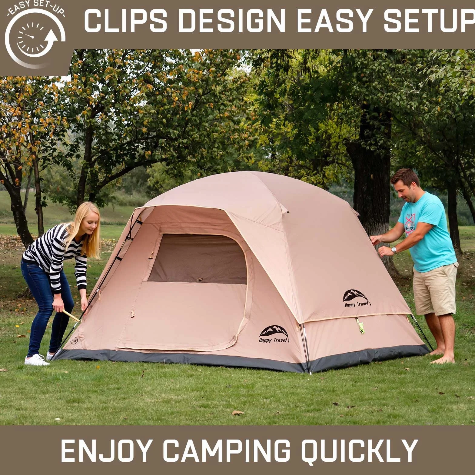 Camping Tent, 4 Person Dome Tents for Camping with Rainfly | Waterproof Clip Easy Setup Portable Family Tent with Mesh Windows, 20% More Headroom Backpacking Tents for Camping & Hiking