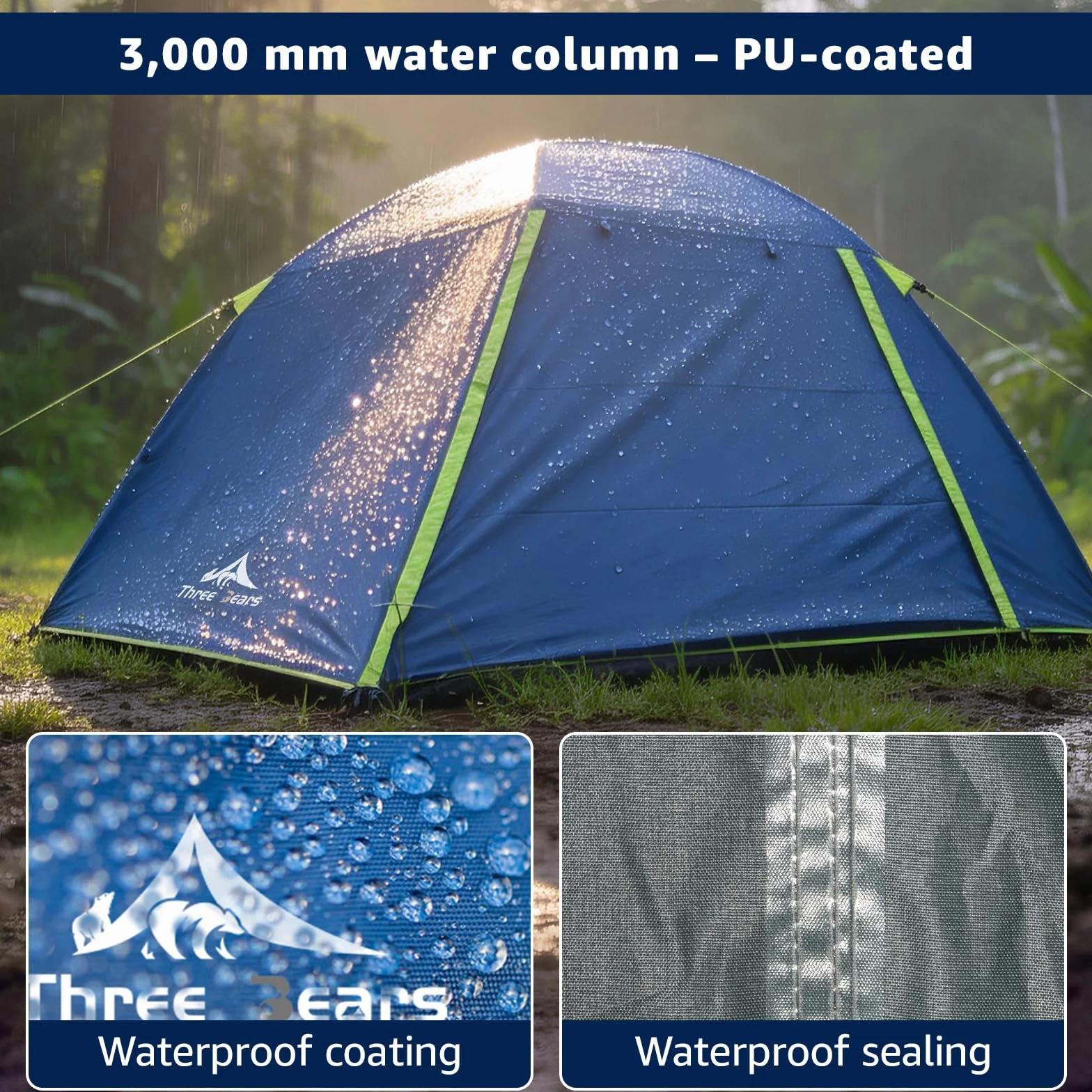 2-Person Camping Tent, Waterproof & Windproof Lightweight Backpacking Tent for Hiking, Camping, Mountaineering & Travel - Durable & Easy Setup