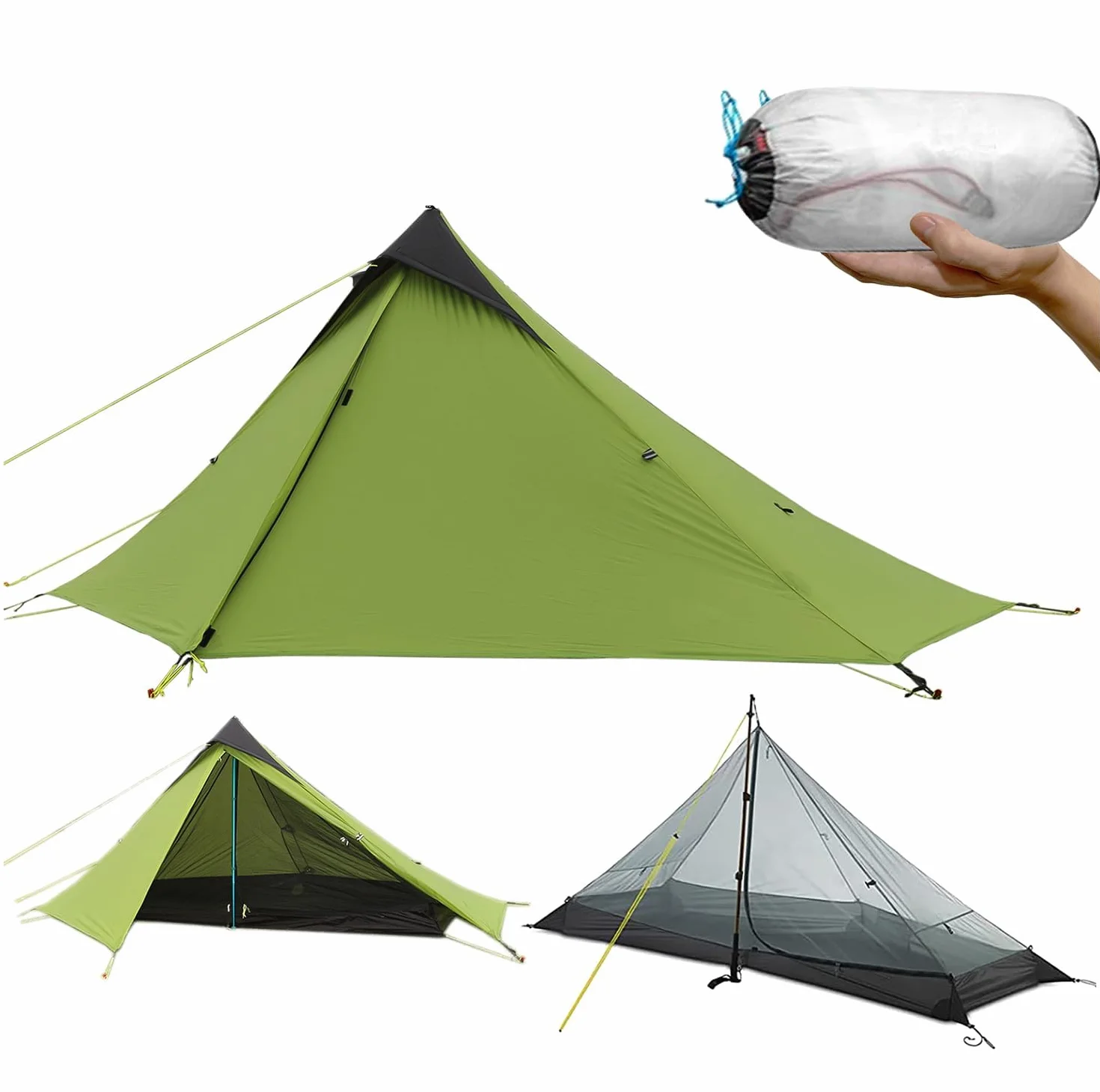 1 Person Ultralight Backpacking Tent - 3 Season (2lbs only) | 15D Ripstop Nylon Rainfly, 5000mm Waterproof, Bathtub Floor, for Hiking/Camping/Climbing/Trekking/Backpacker/Bikepacking