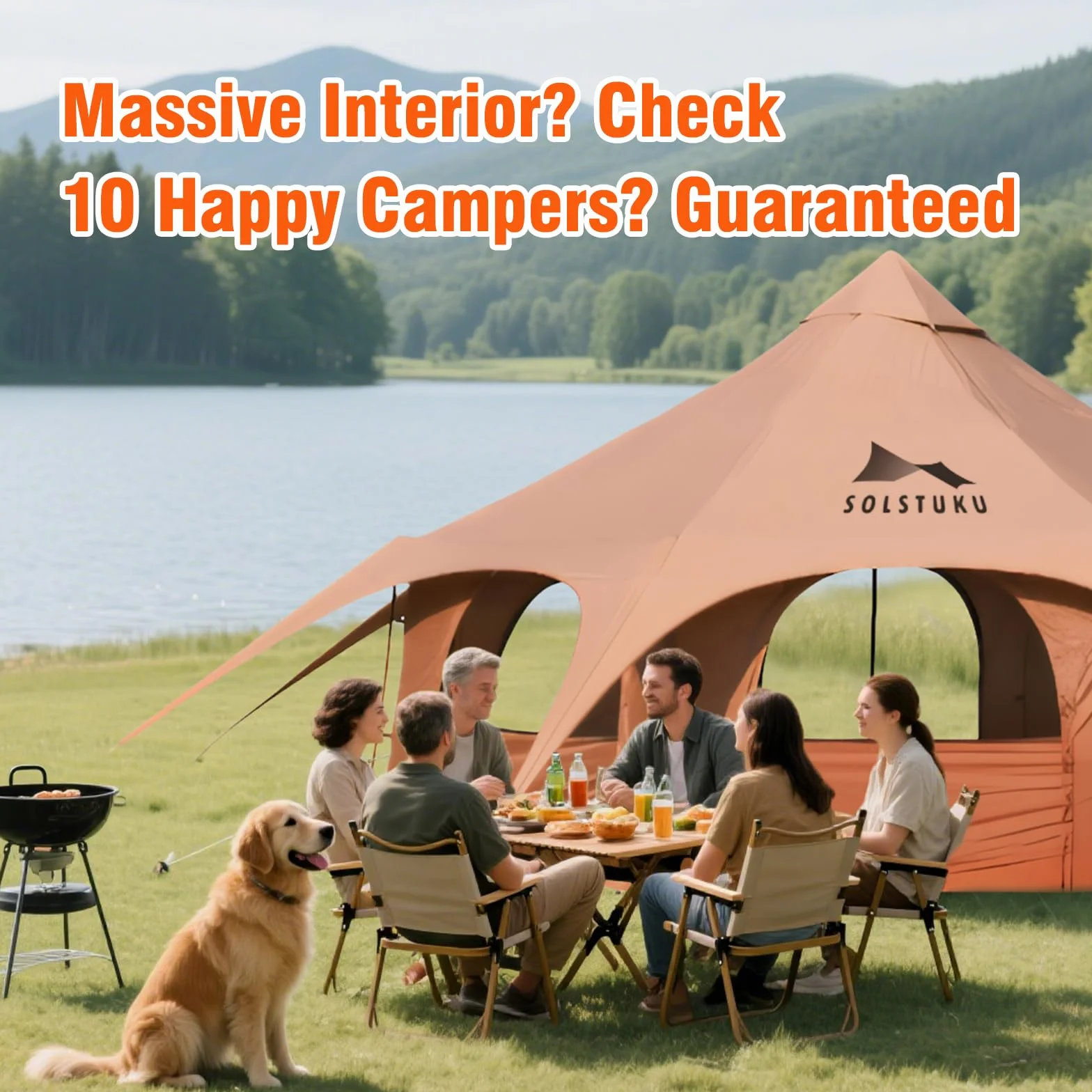 4 Season Canvas Bell Tent, 270 sq ft, 9.8 ft Peak Height, 10 Person, Free Standing, Zipper Closure, Compact Style, Camping & Hiking, Family Camping, Cold-Weather, Outdoor Activities
