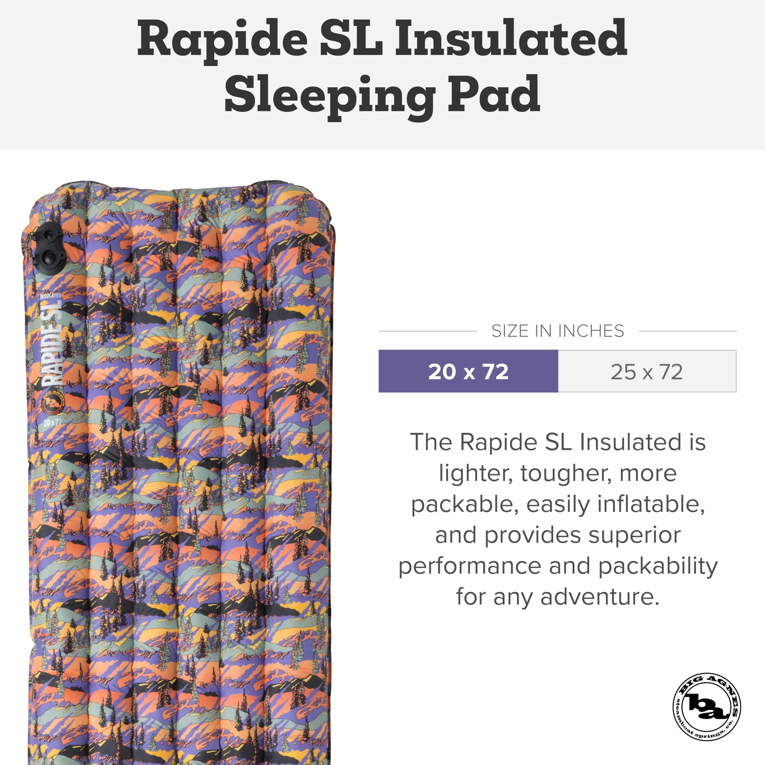 Rapide SL - Insulated Sleeping Pad, Regular (20X72) | Ultralight, compact design for all-season backpacking and hiking with a Pumphouse inflation sack and heat-reflective film