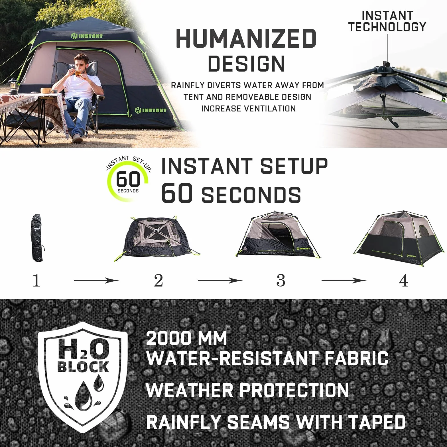 4/6/8/10 Person Instant Tent,Pop Up Tents for Camping with Rainfly | 60 Seconds Easy Setup,Cabin Tent for Family Camping with Expandable Carry Bag & Upgraded Ventilation