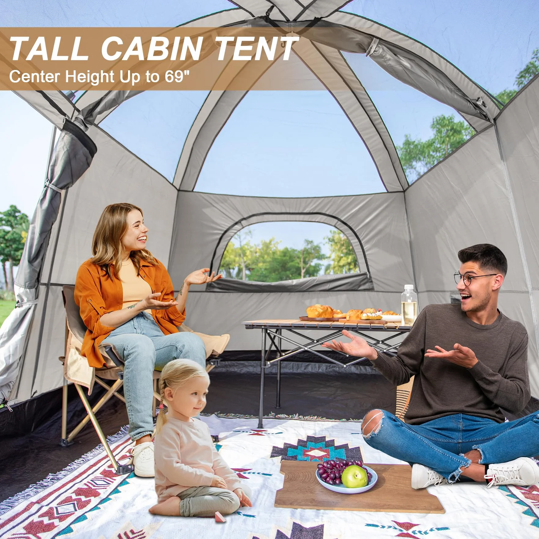 Unicorn 4-6 Person Camping Tent, Large Family Cabin Tents with Porch & Rainfly, Double Layer Waterproof Glamping Tent with 2 Rooms 2 Doors, Portable Big Tents for Outdoor Camping Hiking Party