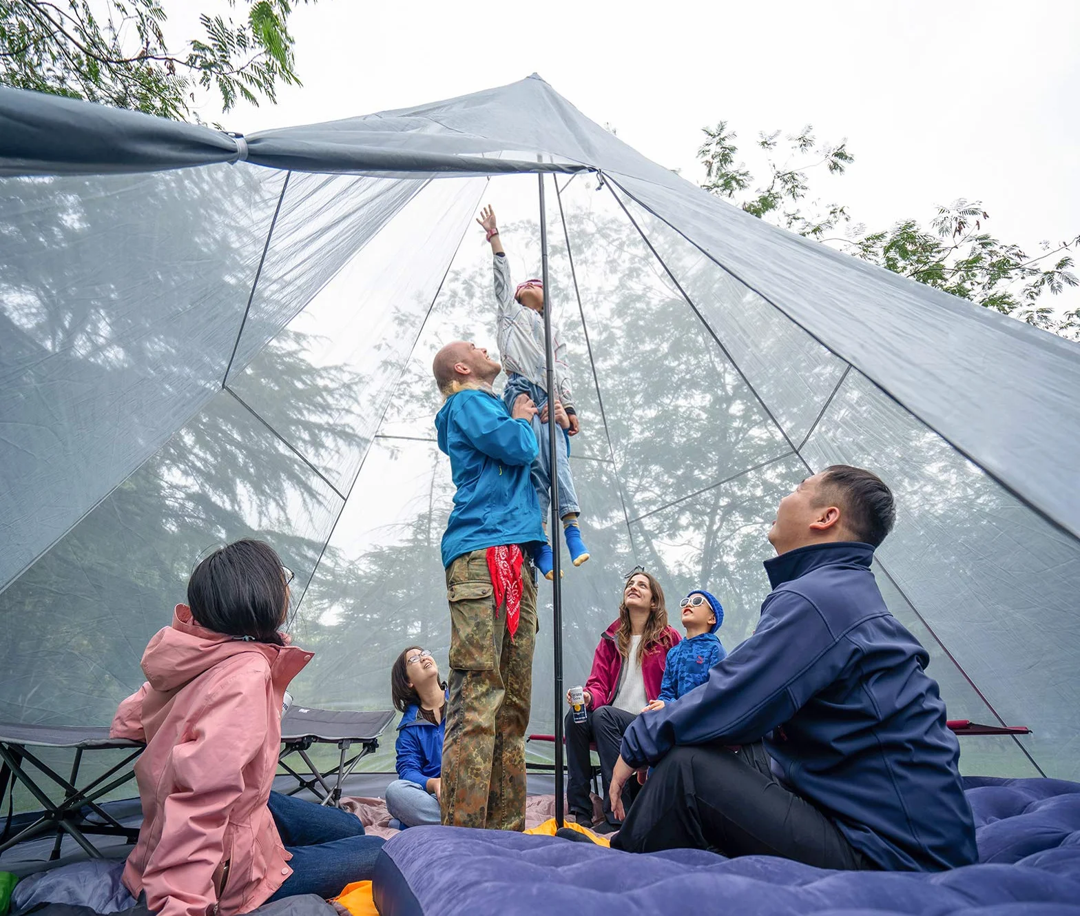 Family Camping Tent Large Waterproof Tipi Tents 8 Person Room Teepee Tent Instant Setup Double Layer