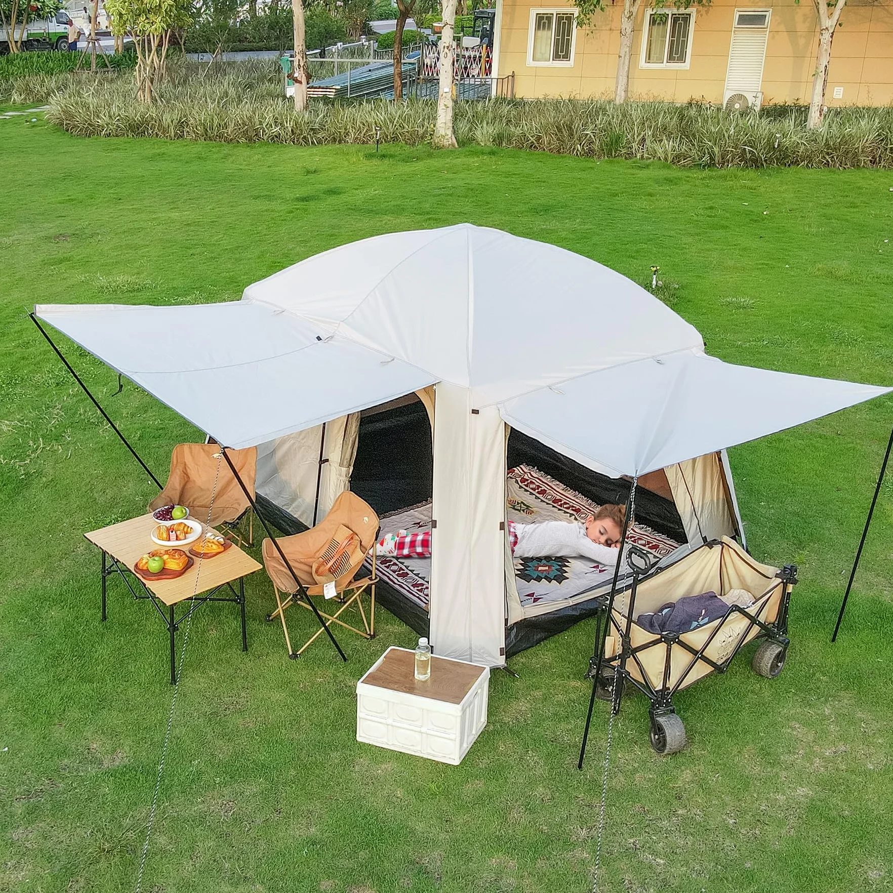 Unicorn 4-6 Person Camping Tent, Large Family Cabin Tents with Porch & Rainfly, Double Layer Waterproof Glamping Tent with 2 Rooms 2 Doors, Portable Big Tents for Outdoor Camping Hiking Party