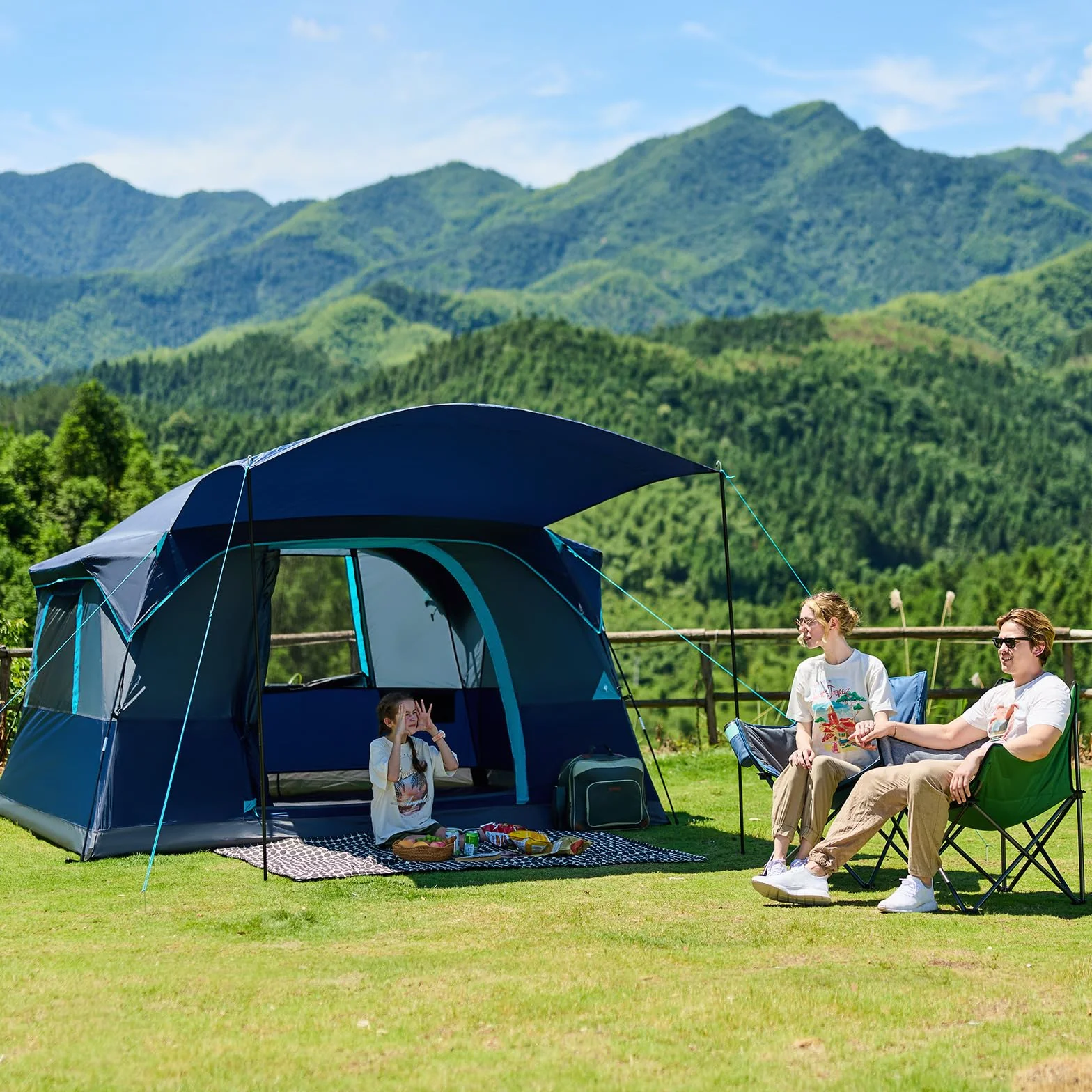 6 Person Camping Tent, Large Family Tents Cabin Tent with Vestibule and Storage Pockets, Waterproof PU2000mm Tent for Camping Accessories