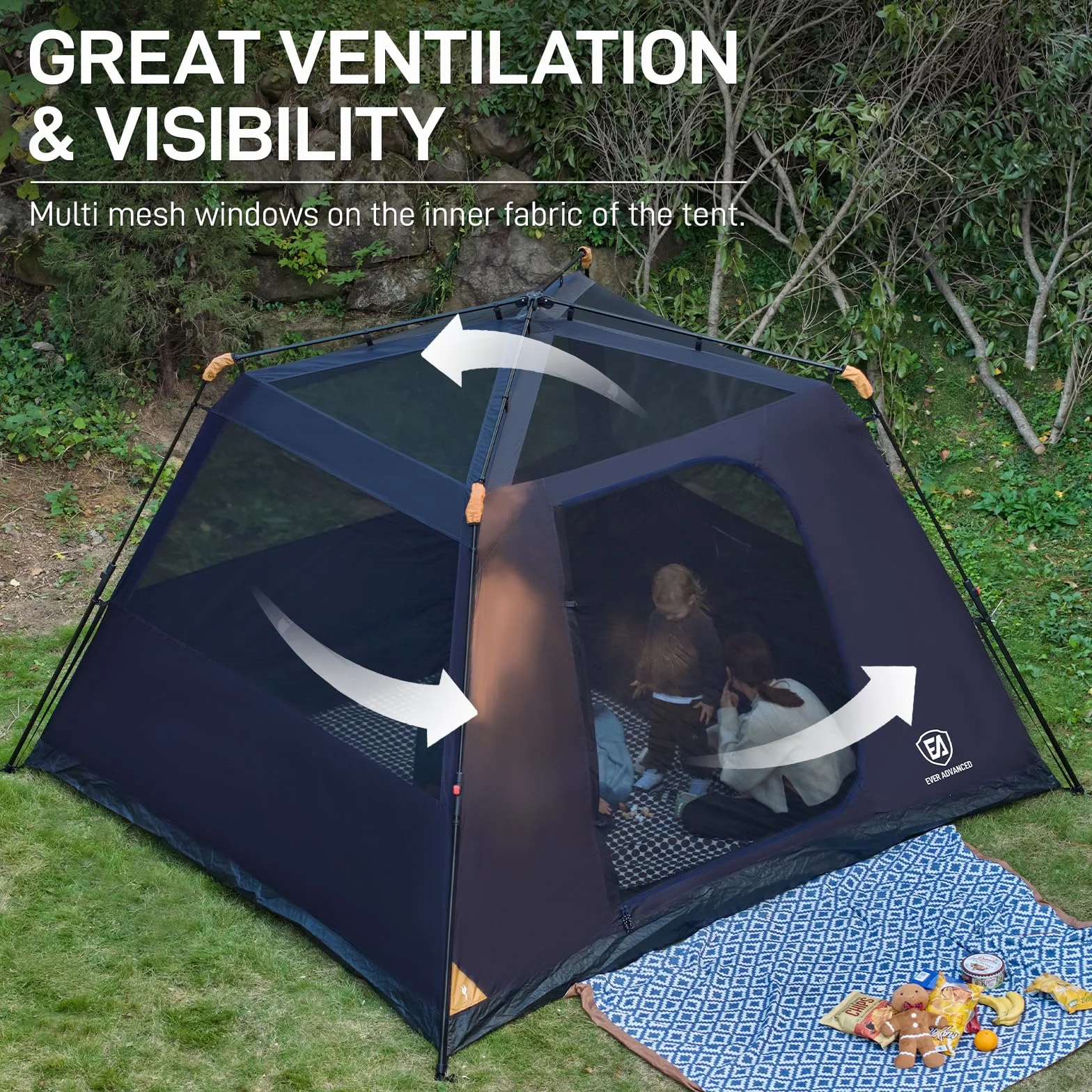 Blackout 6 Person Camping Tent, Instant Cabin Tent for Family with Vestibule and Large Mesh Windows, 60s Easy Setup, Double Layer, Water-Resistant