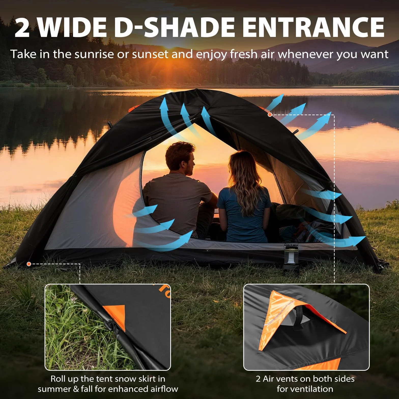 2 Person Blackout Camping Tent, Waterproof 4-Season Easy Setup | Blackout Interior, Lightweight, Snow Skirt, Freestanding Aluminum Poles, Double-Wall, Hiking, Mountaine游戏副本, Weekend Trips