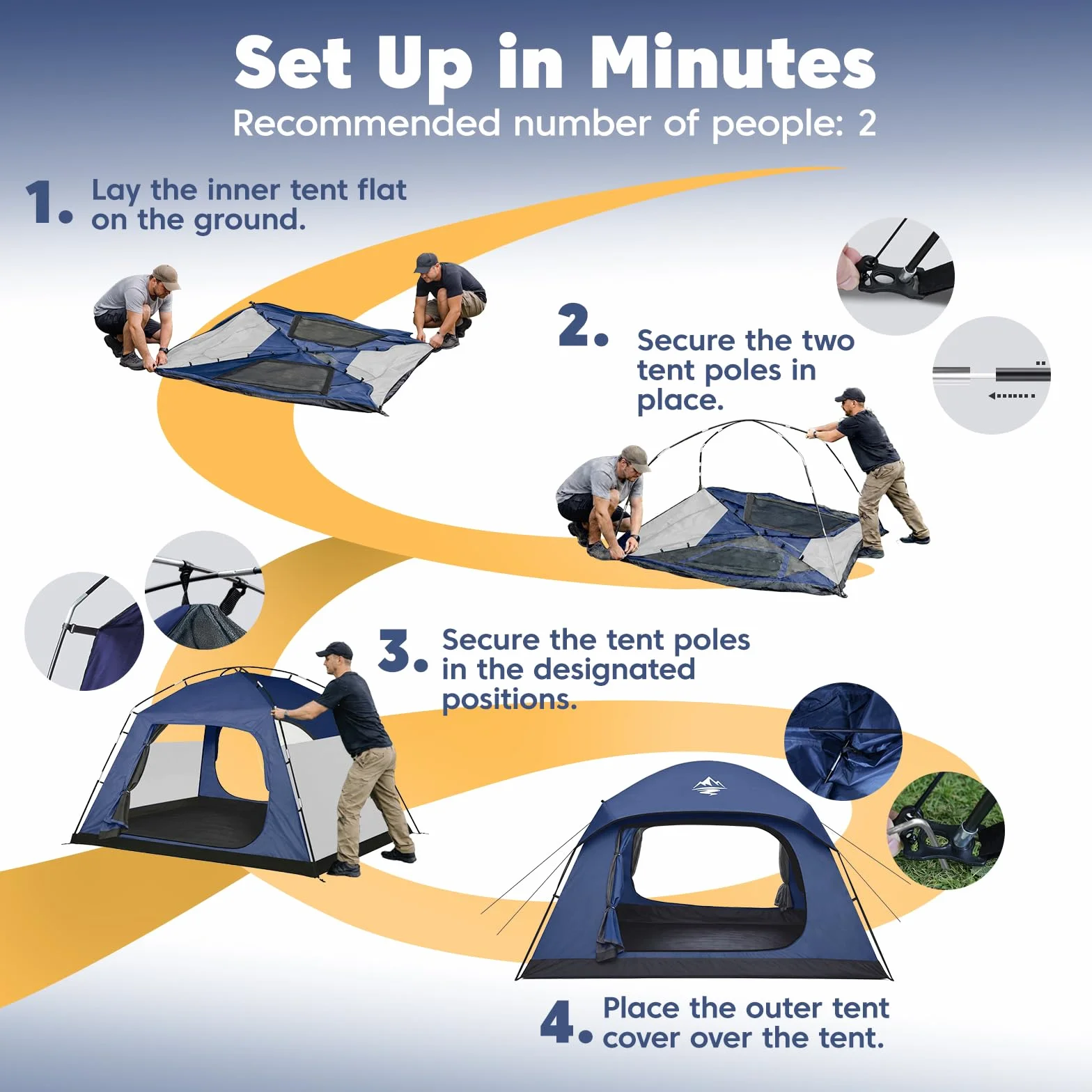 4 Person Tents for Camping Waterproof, Windproof Dome Tent with Rainfly, Easy Setup Portable Tent for Outdoor Camping