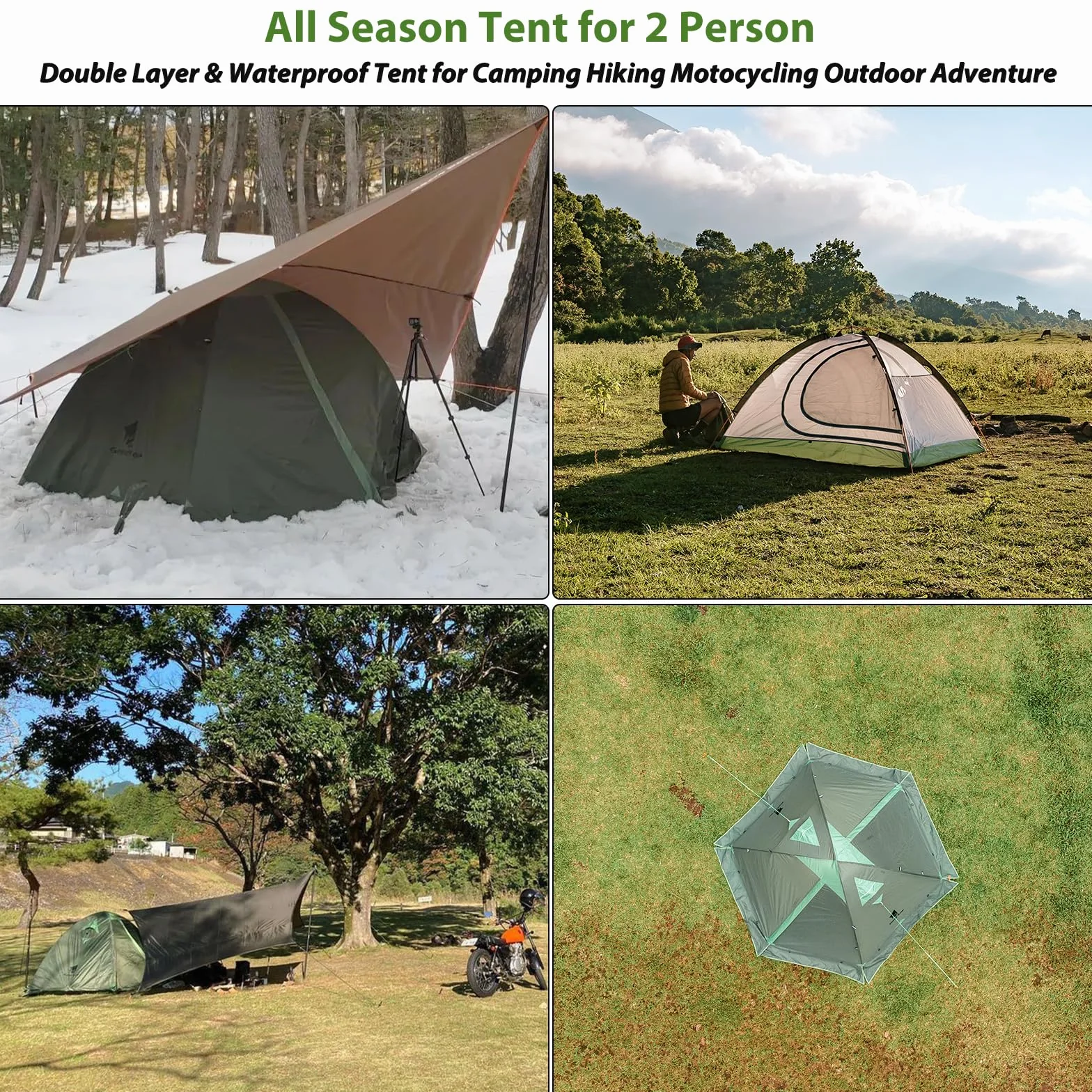 2 Person Backpacking Tent, Lightweight Waterproof 4-Season Tent | Freestanding, Fast Pitch, Aluminum Frame, Double-Wall, Snow Skirt, Dual Vestibules