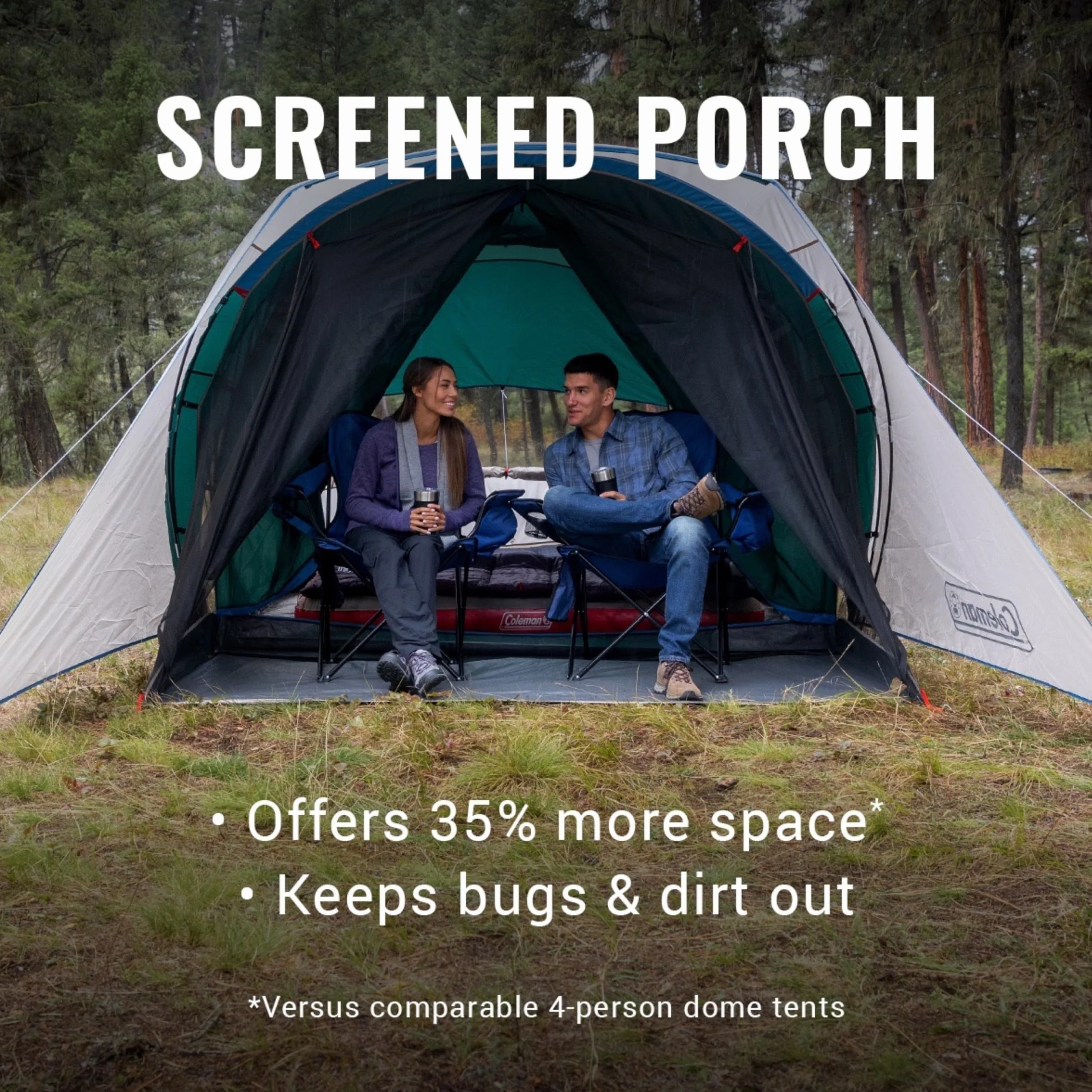 Weatherproof 4-Person Cabin Tent with Screened Porch, Screen Room Adds 35% More Space, Rainfly Included, 10-Minute Setup