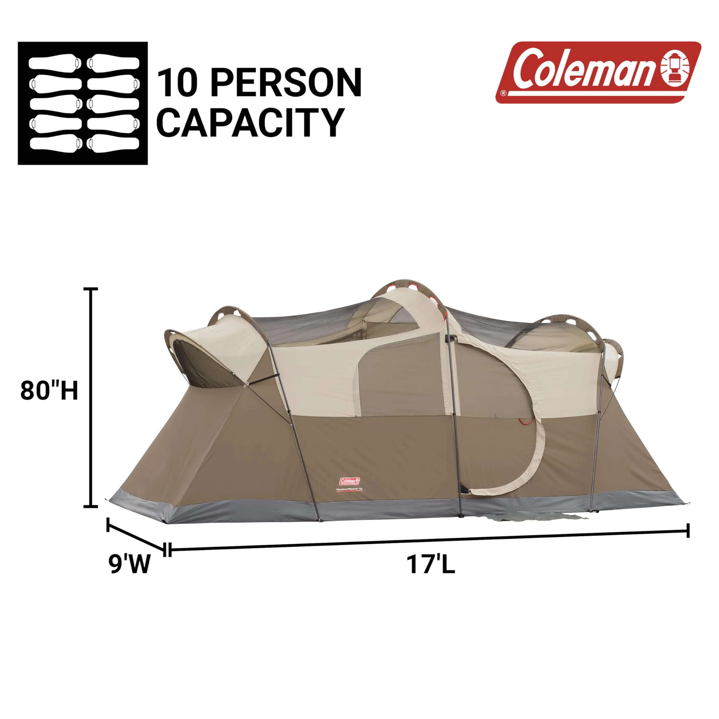 WeatherMaster Camping Tent with Rainfly & Room Divider, Spacious Weatherproof Family Tent with Carry Bag