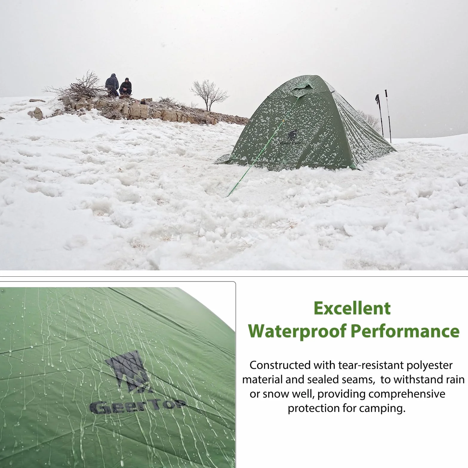 2 Person Backpacking Tent, Lightweight Waterproof 4-Season Tent | Freestanding, Fast Pitch, Aluminum Frame, Double-Wall, Snow Skirt, Dual Vestibules