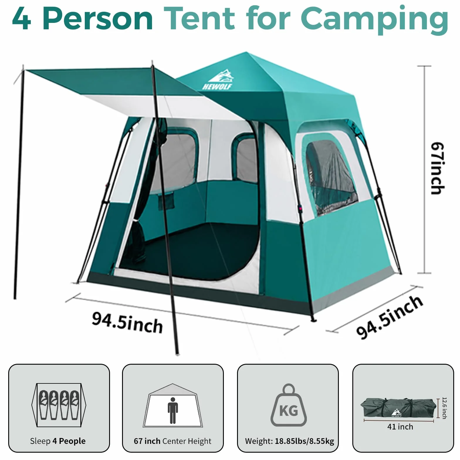 Instant Tent for 4-6 Person Camping, Waterproof Easy Pop Up Tent Sets Up in 60 Seconds for Family Outdoor Hiking & Backpacking with Carry Bag