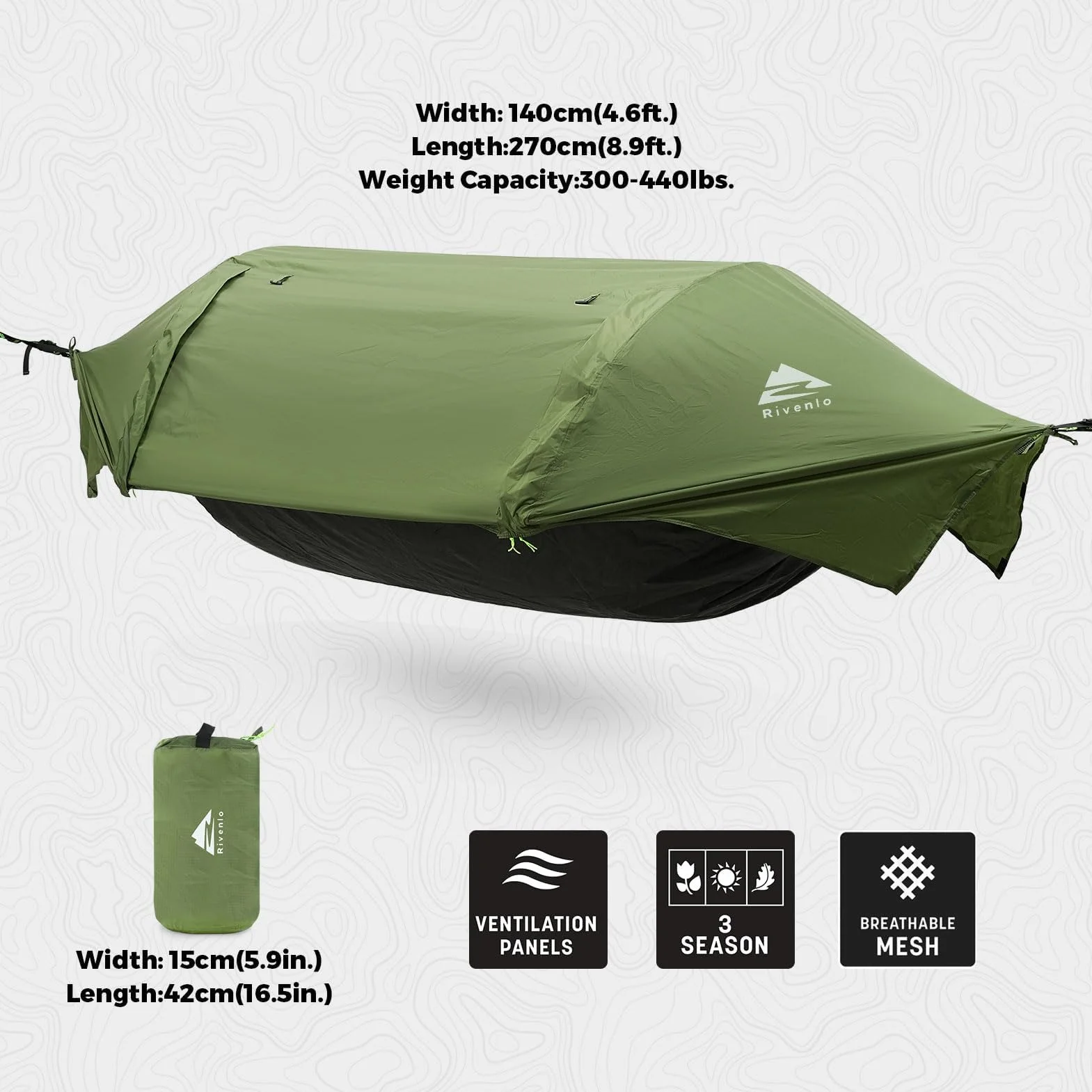 Camping Hammock Tent with Mosquito Net & RainFly, 3 in 1 Waterproof Portable Sleeping Hammock Bug Backpacker Lightweight Outdoor Gear Swing for Hiking Travel Patio Expedition(Dark Green)