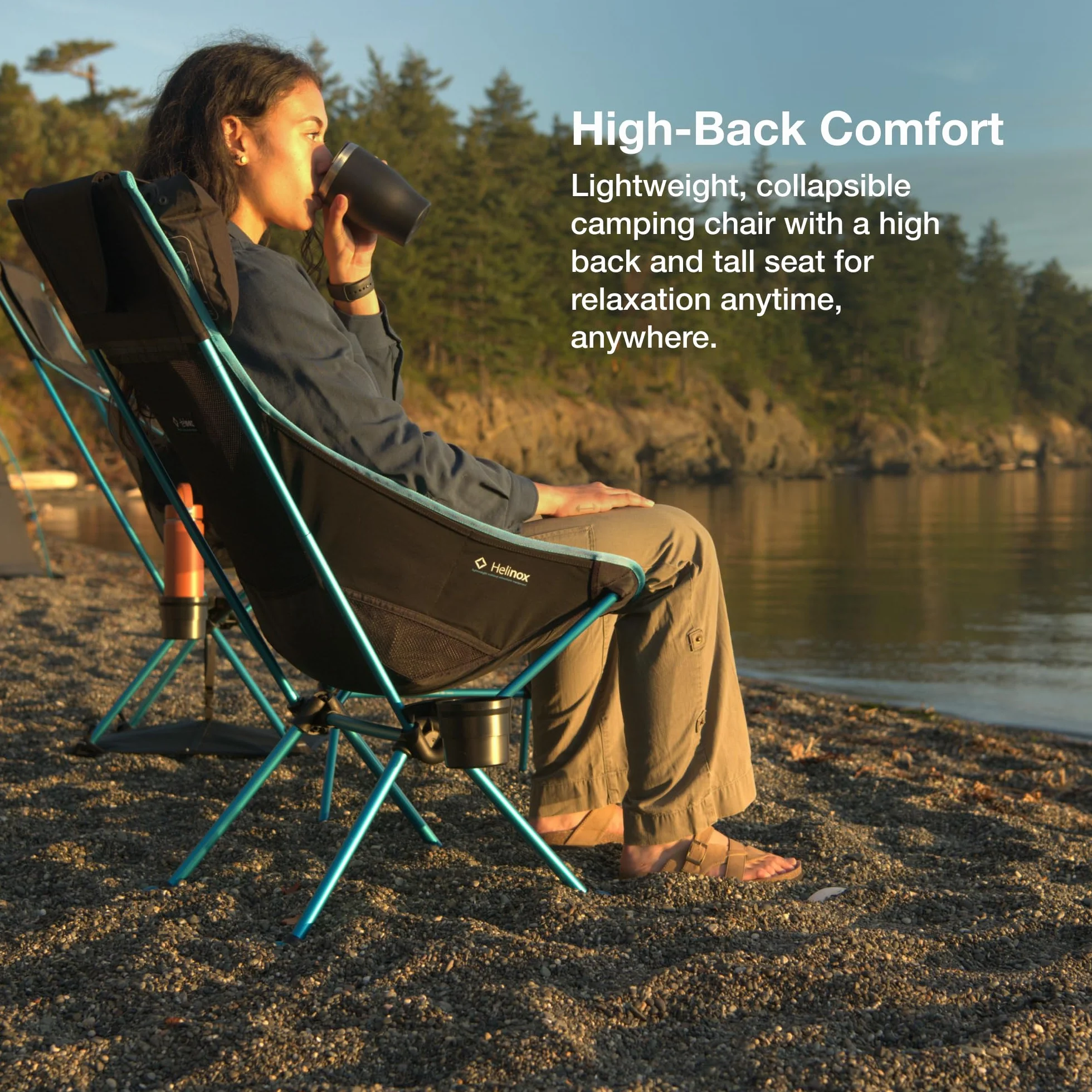 Sunset Chair Lightweight High-Back Collapsible Camping Chair Coyote tan, 3.4Ibs Outdoor Chairs, Picnic Chair, Portable Camping Chair, with Side Pockets