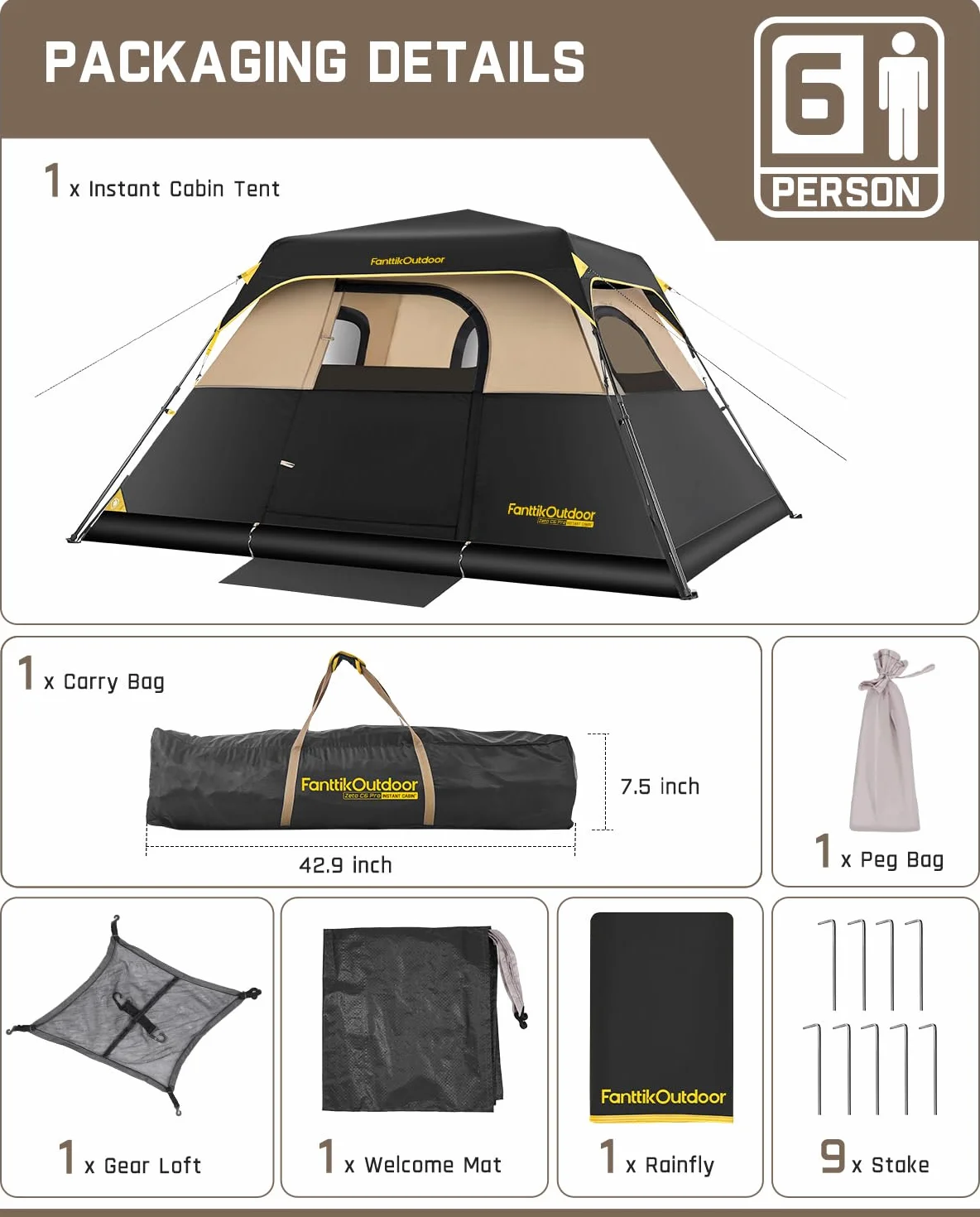 4/6/8/10 Person Instant Tent for Camping Setup in 60s | Camping Tent with Rainfly & Windproof, Portable Instant Cabin Tent with Carry Bag for Family Camping & Hiking