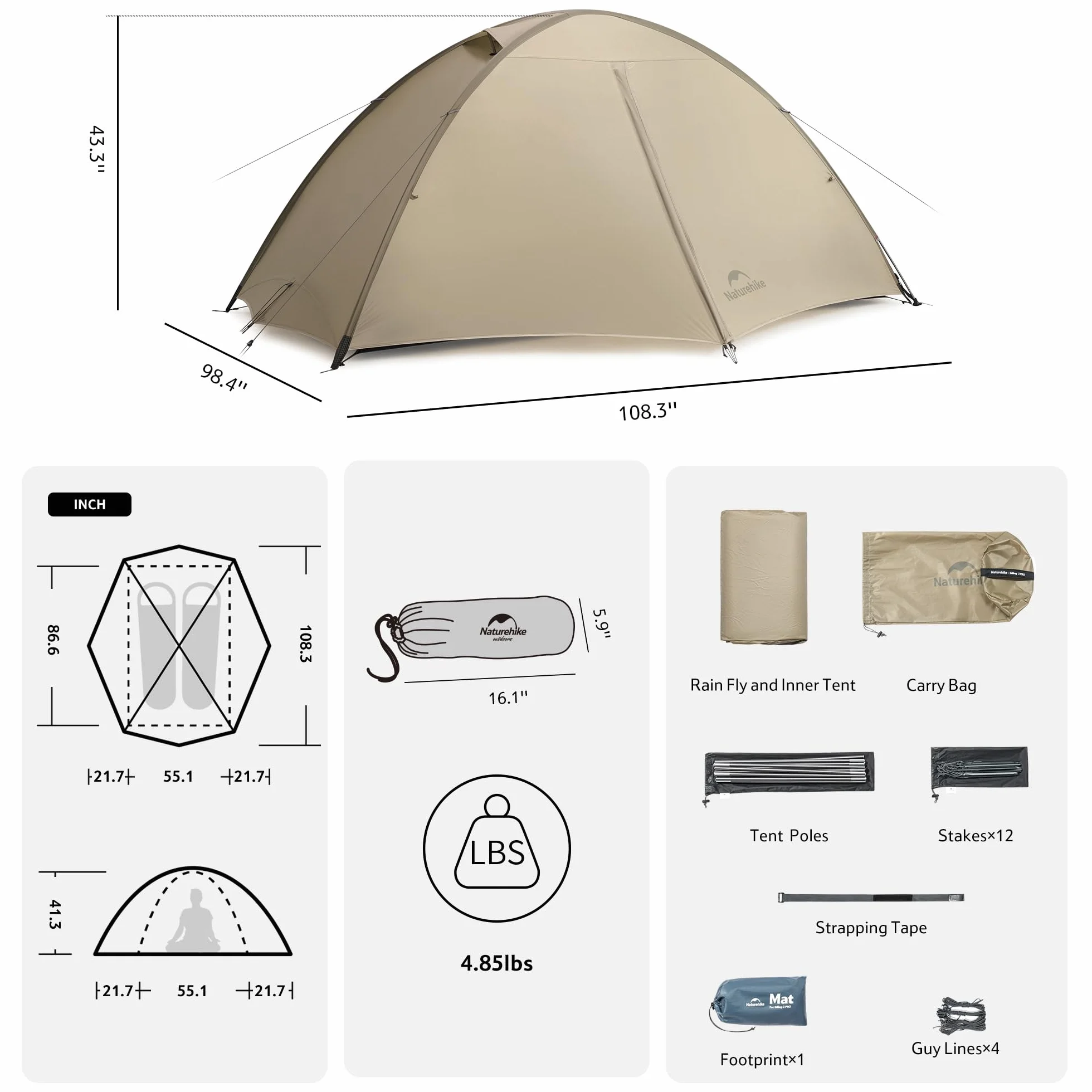 Giling 1/2 Person Backpacking Tent 4 Season Lightweight Tent for Hiking & Bikepacking Easy Setup 3000mm Waterproof Ultralight CampingTents for Outdoor Cycling