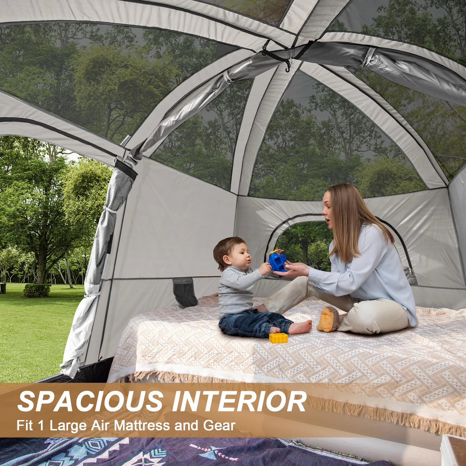 Unicorn 4-6 Person Camping Tent, Large Family Cabin Tents with Porch & Rainfly, Double Layer Waterproof Glamping Tent with 2 Rooms 2 Doors, Portable Big Tents for Outdoor Camping Hiking Party