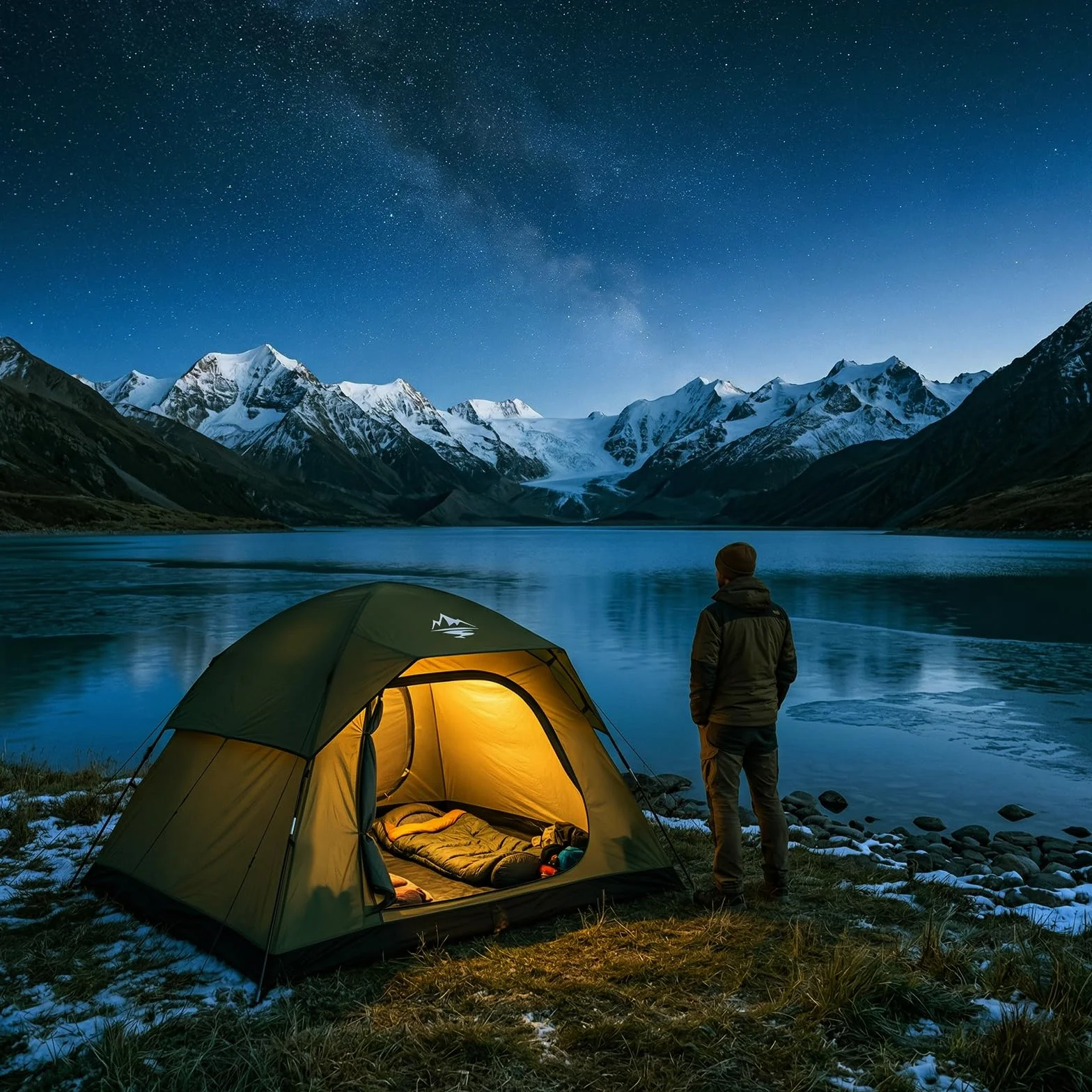 Tent 4 Person Tents for Camping with 2 Doors & Rainfly | Portable Waterproof & Windproof Tents, Large Mesh Ventilation, Easy Setup Family Tent for Camping, Hiking and Backpacking