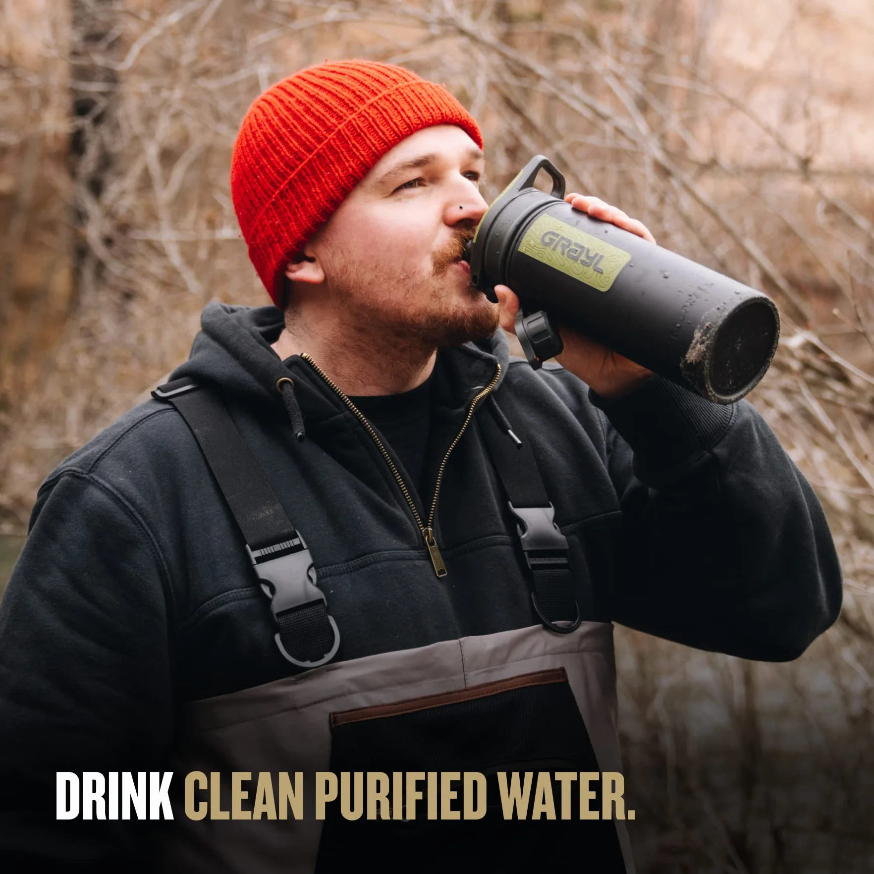 GeoPress 24 oz Water Purifier & Water Filter Bottle, Black Camo | Purifies & Filters Water in 8 Seconds for Hiking, Backpacking, Camping, Survival & Travel, Removes Viruses & Bacteria