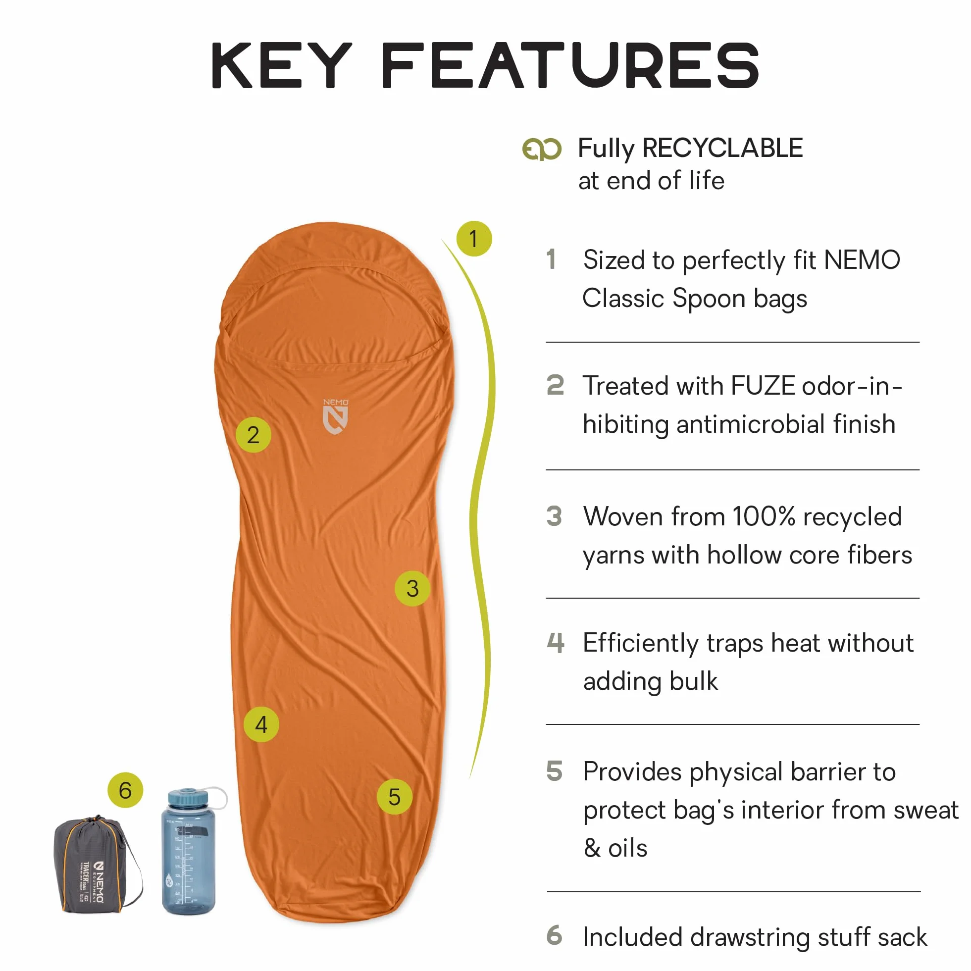 Tracer Sleeping Bag Liner - Regular | Odor Protection, Machine Washable, Added Warmth, Backpacking