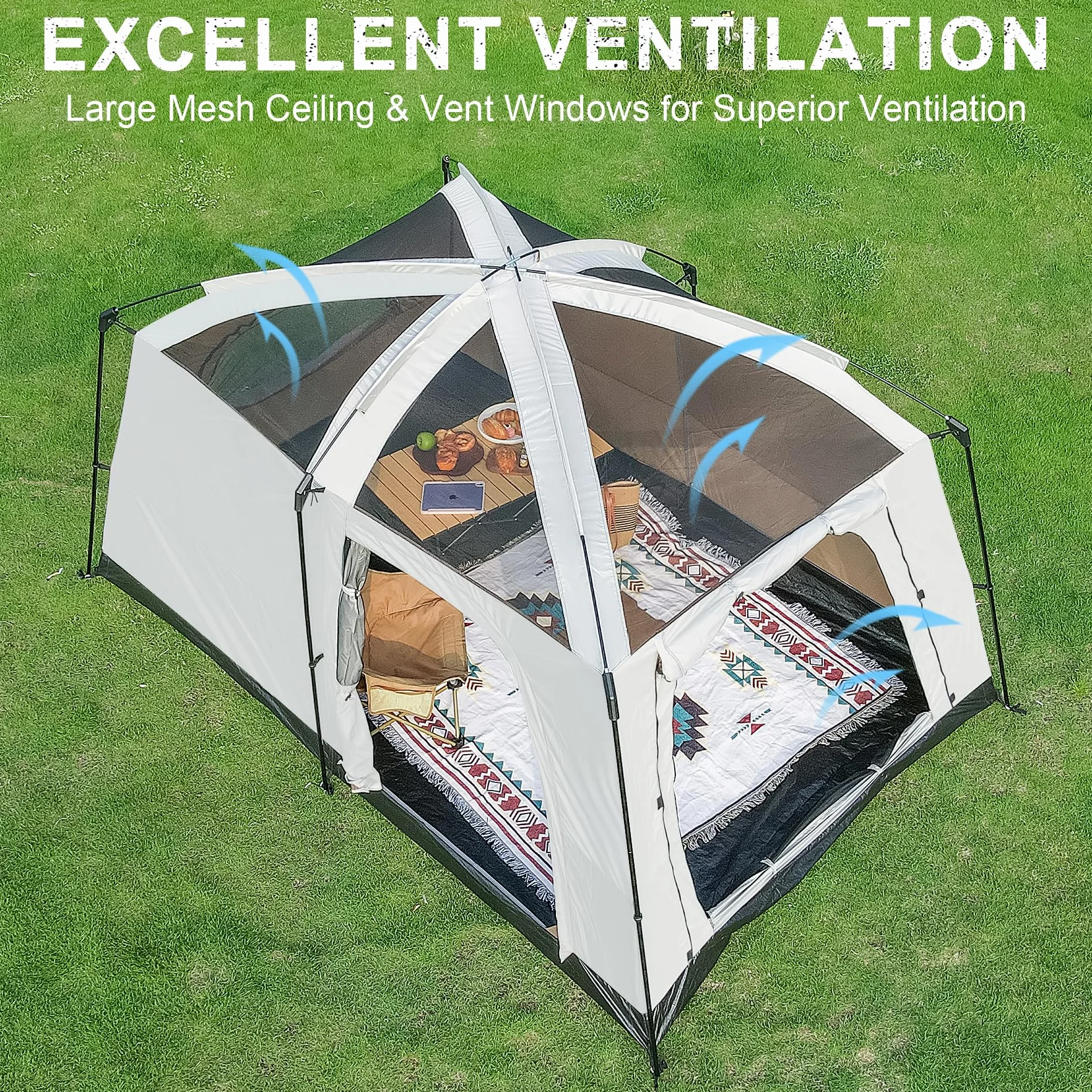 Unicorn 4-6 Person Camping Tent, Large Family Cabin Tents with Porch & Rainfly, Double Layer Waterproof Glamping Tent with 2 Rooms 2 Doors, Portable Big Tents for Outdoor Camping Hiking Party