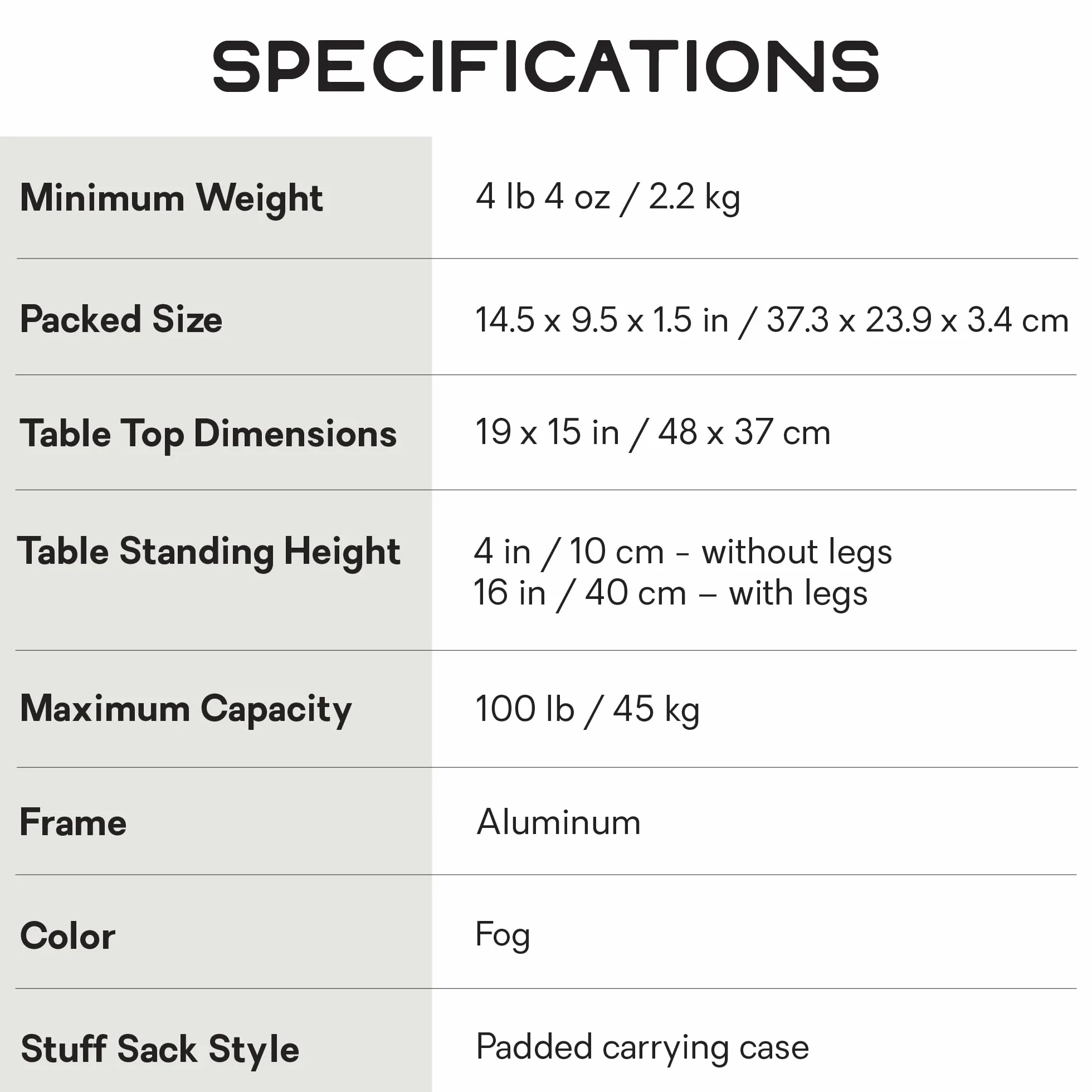 Moonlander Dual-Height Camp Table - Fog | Low, Side Table, Picnic, Packable, Durable, Camping, Backyard
