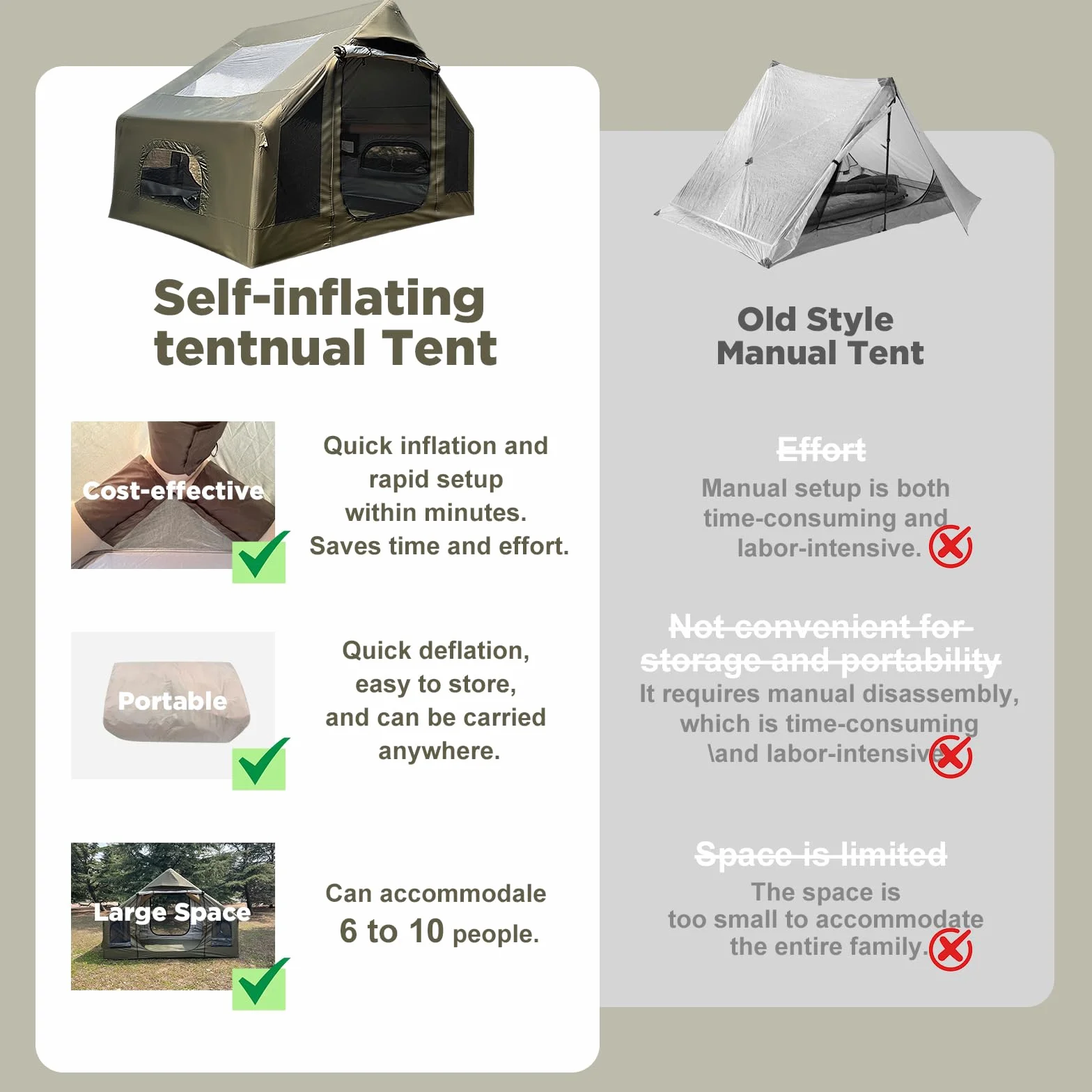 Inflatable Tent for Camping, Quick Setup Blow Up Tents with Pump, Waterproof Oxford 4 Season Air Tent with Skylight, Large Glamping Tent for 2/4/6/8/12 Person
