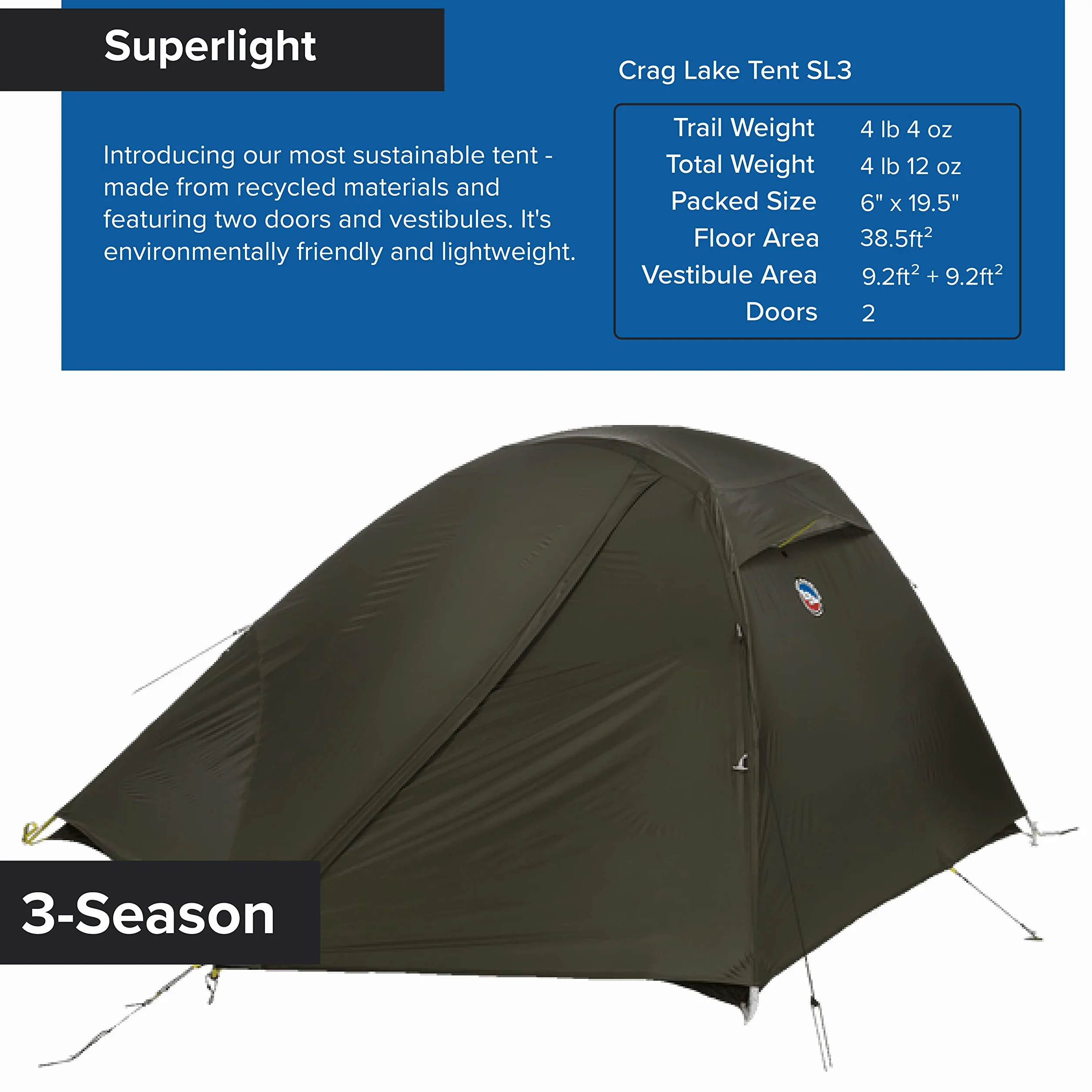 Crag Lake SL2 & SL3 | Three Season, Freestanding, Sustainably-Produced Superlight Tent