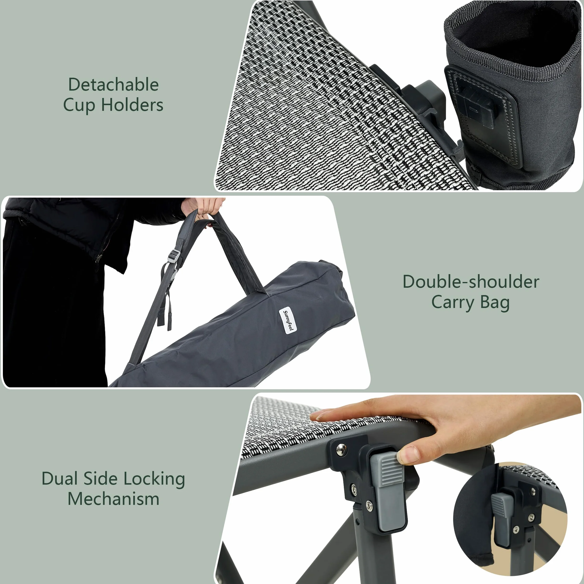 High Back Folding Camping Chair 500 lbs with Aluminum Frame, Grey | Ergonomic Back Support, High-Resilience Fabric & UV-Rated, Detachable Cup Holder and Carry Bag for Camping, Beach, RV, Patio
