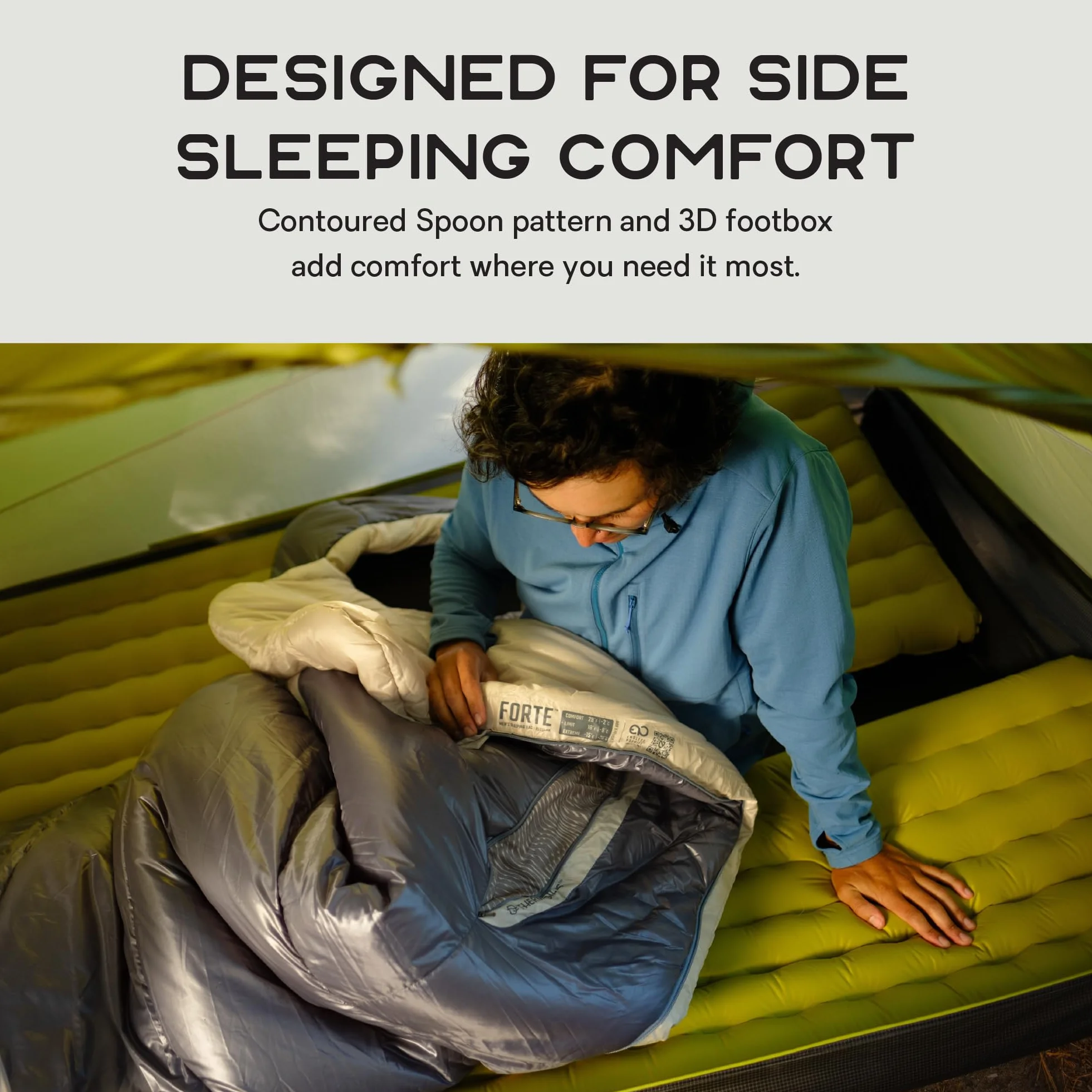 Forte Synthetic Sleeping Bag | Men's & Women's, Endless Promise, Spoon Shape, Side Sleeper, Backpacking