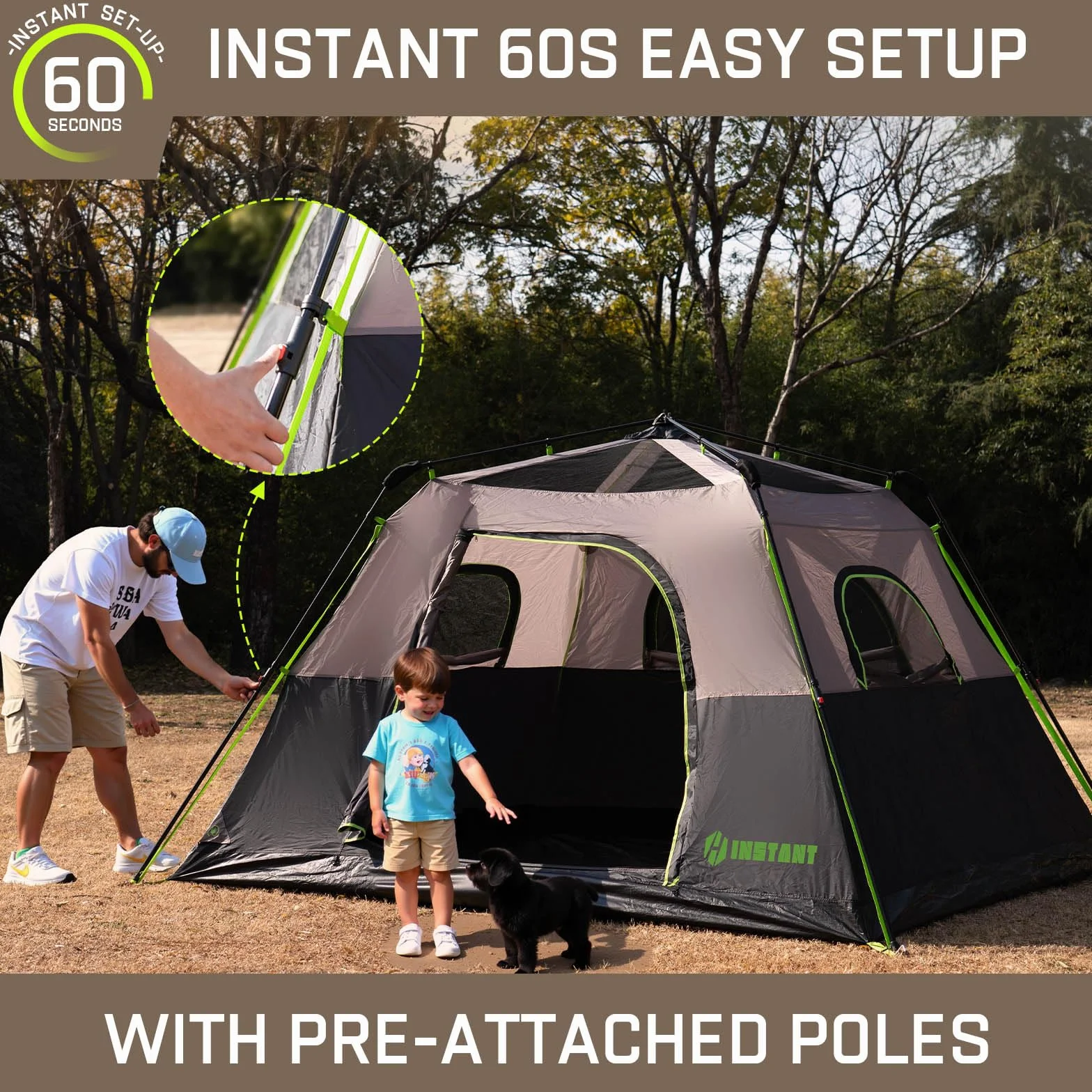 4/6/8/10 Person Instant Tent,Pop Up Tents for Camping with Rainfly | 60 Seconds Easy Setup,Cabin Tent for Family Camping with Expandable Carry Bag & Upgraded Ventilation