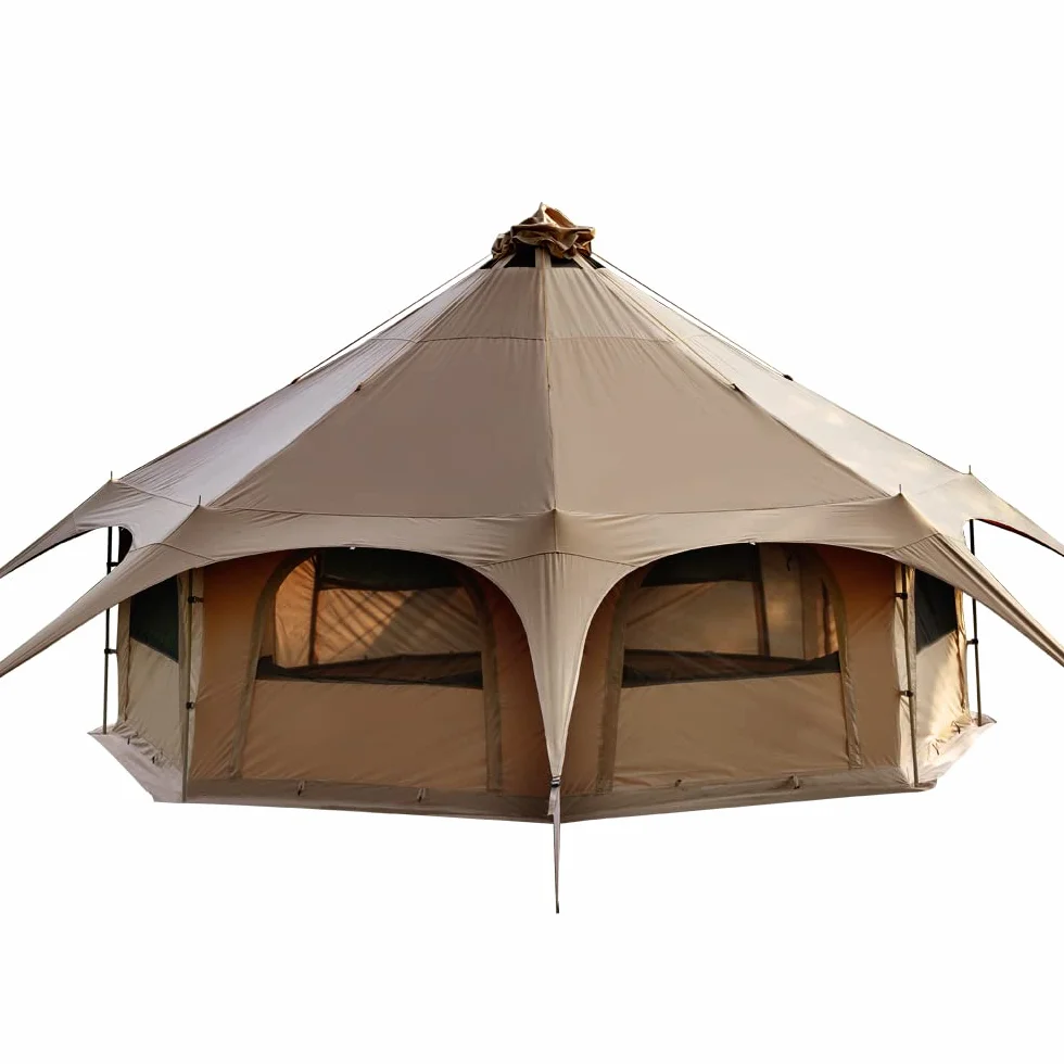 Canvas Tent Bell Tent 16.4ft*9.2ft with Stove Jack for Glamping Family Camping Zipped Removable Floor