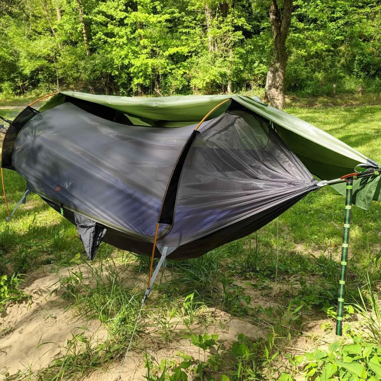 Camping Hammock Tent with Mosquito Net & RainFly, 3 in 1 Waterproof Portable Sleeping Hammock Bug Backpacker Lightweight Outdoor Gear Swing for Hiking Travel Patio Expedition(Dark Green)